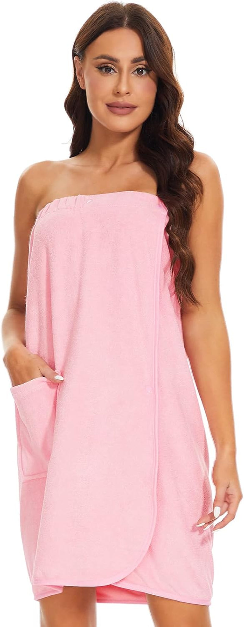 Women Wrap Towel Robe Wrap Spa Bathrobe Adjustable Buttons