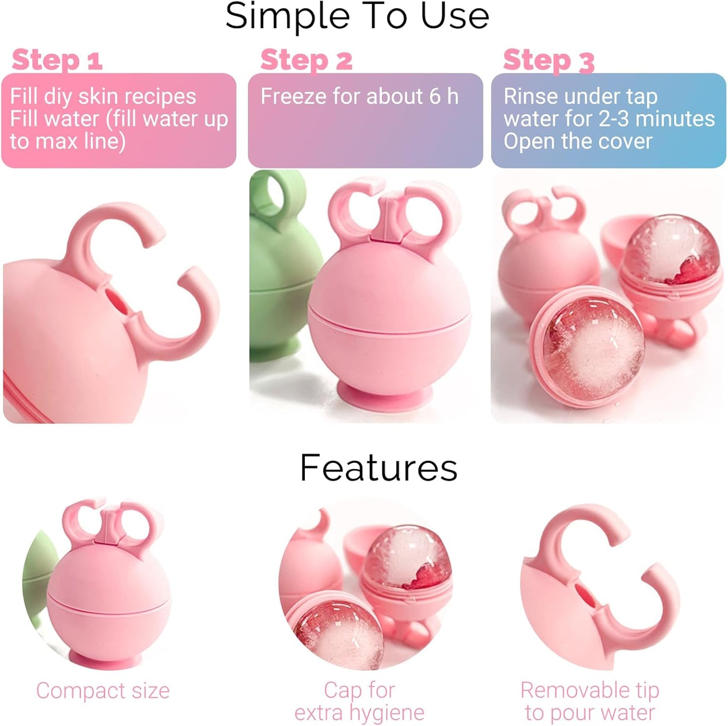Ice Roller for Face, 2Pcs Reusable Silicone Mold Face Massage Eye Facial Beauty Skin Care Tools Apply Ice for Shrink Pores anti Wrinkle Reduce Puffiness Improve Skin Elasticity, Pink & Blue