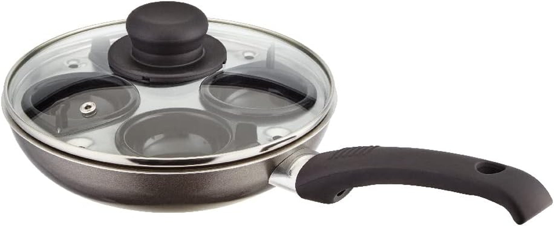 Everyday Non-Stick Four Cup Egg Poacher, 20Cm with Vented Glass Lid and Stay Cool Handle, Aluminium, Teflon