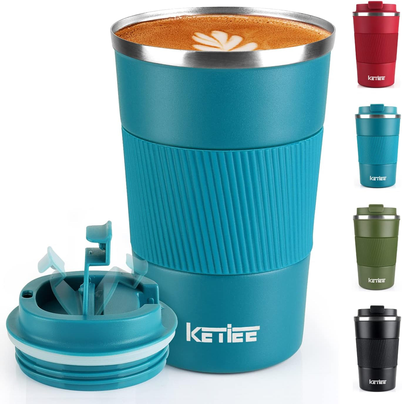 Travel Mugs, 380Ml Insulated Coffee Cup with Leakproof Lid,Reusable Coffee Cups Travel Cup,Coffee Travel Mug,Double Walled Coffee Mug,Stainless Steel Thermaol Mug for Hot Cold Drinks,Blue