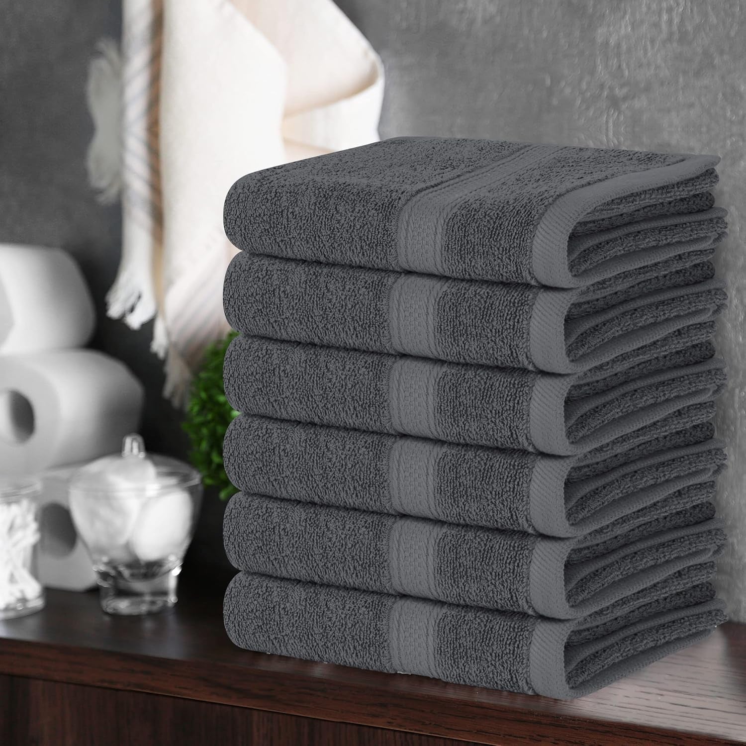 - Premium Hand Towels - 100% Combed Ring Spun Cotton, Ultra Soft and Highly Absorbent, Extra Large Thick Hand Towels 41 X 71 Cm, Hotel & Spa Quality Hand Towels (6-Pack) (Grey)