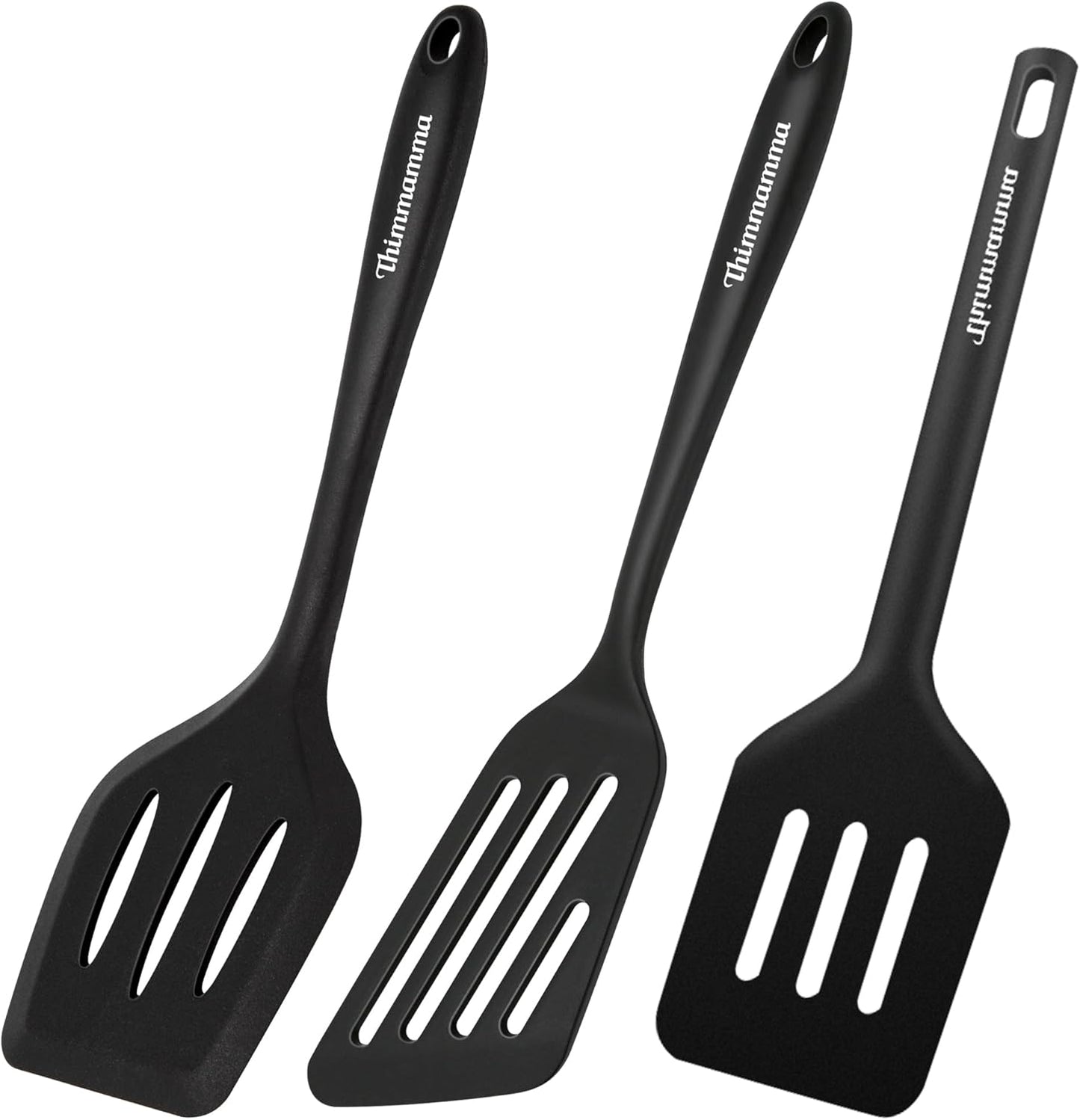 Silicone Spatula Turner, Heat Resistant Slotted Spatula Solid Turner for Cooking, BPA Free Large Black Silicone Spatula Kitchen Utensils for Baking Non Stick Cookware, Dishwasher Safe, 2 Pack