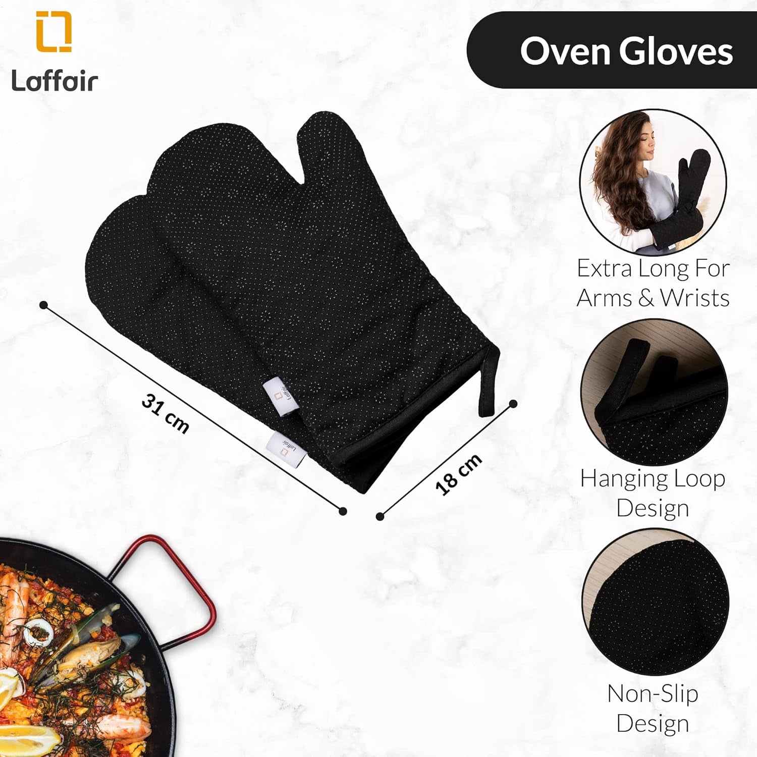 Oven Mitts Premium Non-Slip Silicone Oven Gloves Heat Resistant - Oven Mitt Stylish & Versatile Kitchen Protection Oven Mitts Heat Resistant Black