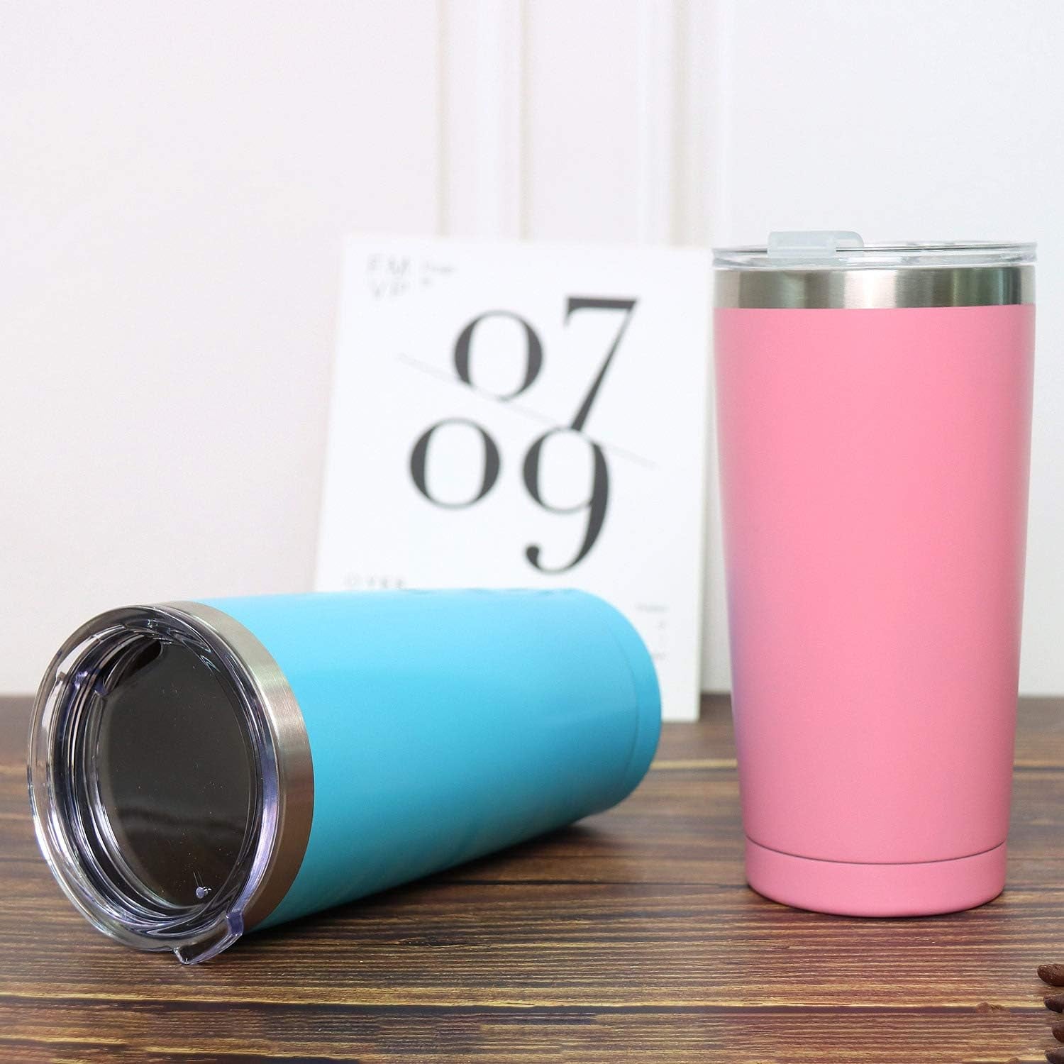 Stainless Steel Travel Tumbler with Straw and Lids, Insulated Coffee Cup Double Wall Vacuum for Men Women, 550ML/20OZ, Blue