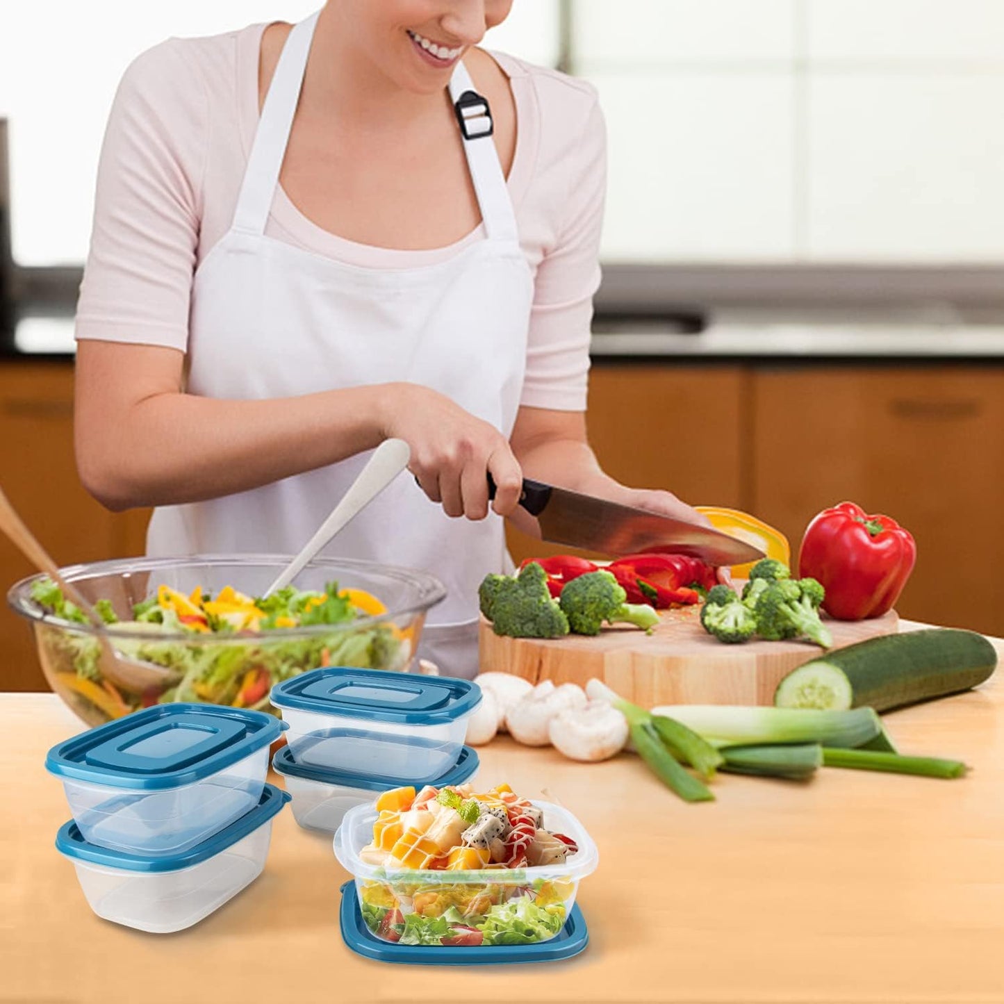 10PCS Rectangle Plastic Portion Box Sets with Lids.Food Storage Box,Container Sets,Food Storage,Food Containers,Plastic Container,Use for School,Work and Travel,500Ml per Box, Blue