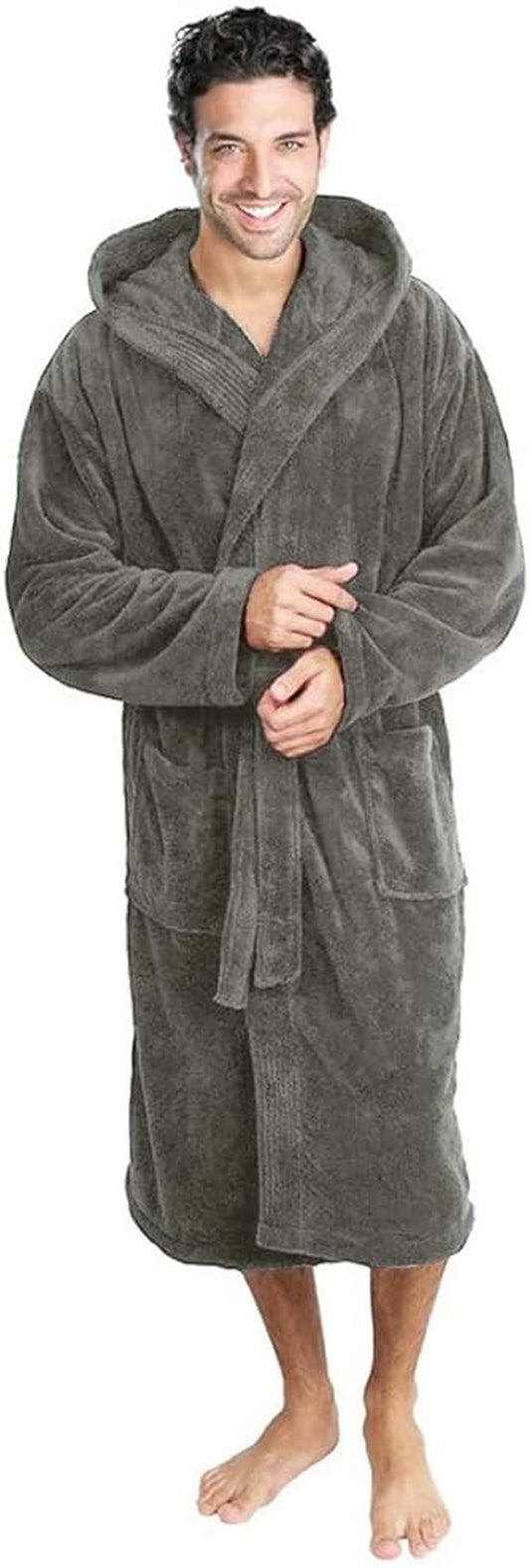 Charcoal Grey Hooded Bathrobe Soft Cotton Terry Robes Gowns Bath Robe