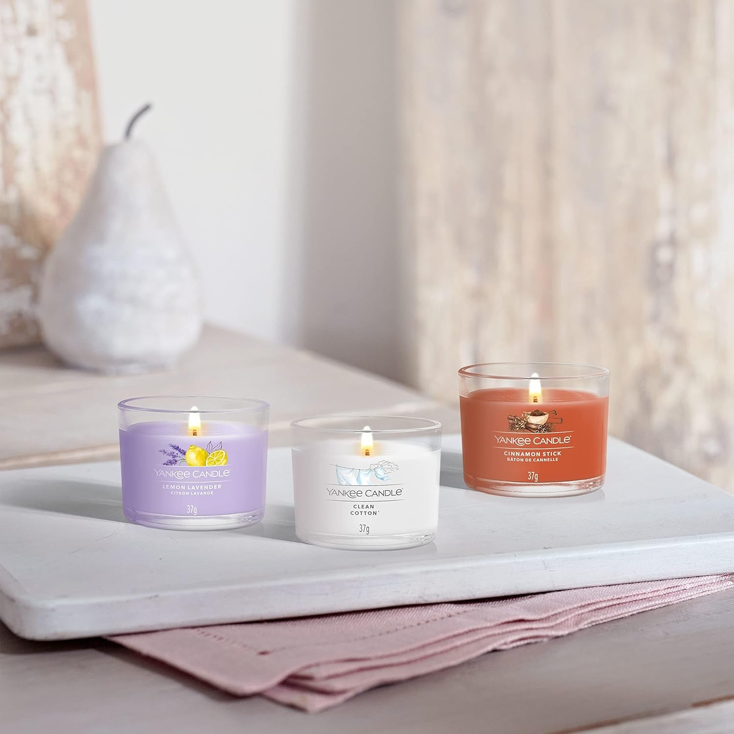 Scented Candles Gift Set, Clean Cotton Filled Votive Candles, Soy Blend Wax Mix, 3 Count