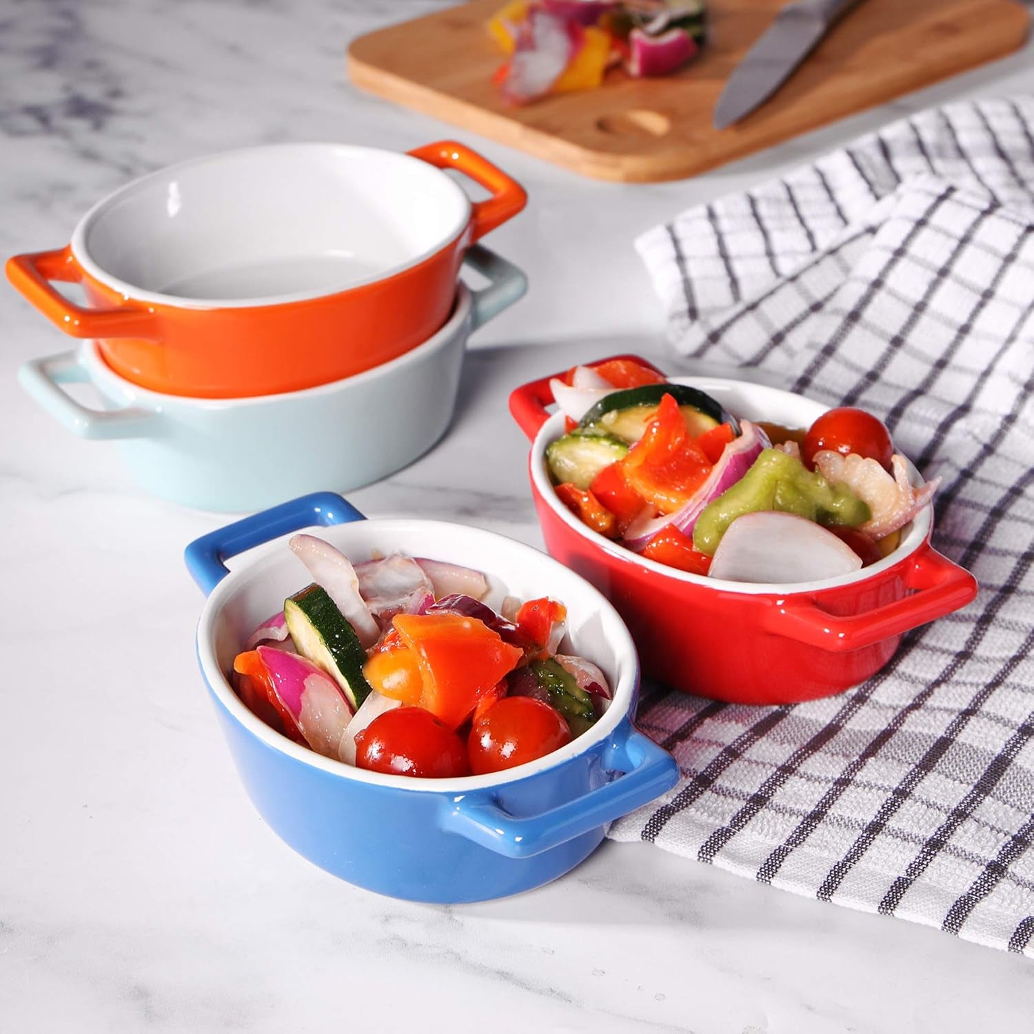 Mini Ceramic Oven Dishes - Set of 4 | Oval Baking Dish | Oven to Table Baking Dishes | Red, Blue, Green & Orange Colours | Lasagne, Pie and Casserole Pot | M&W