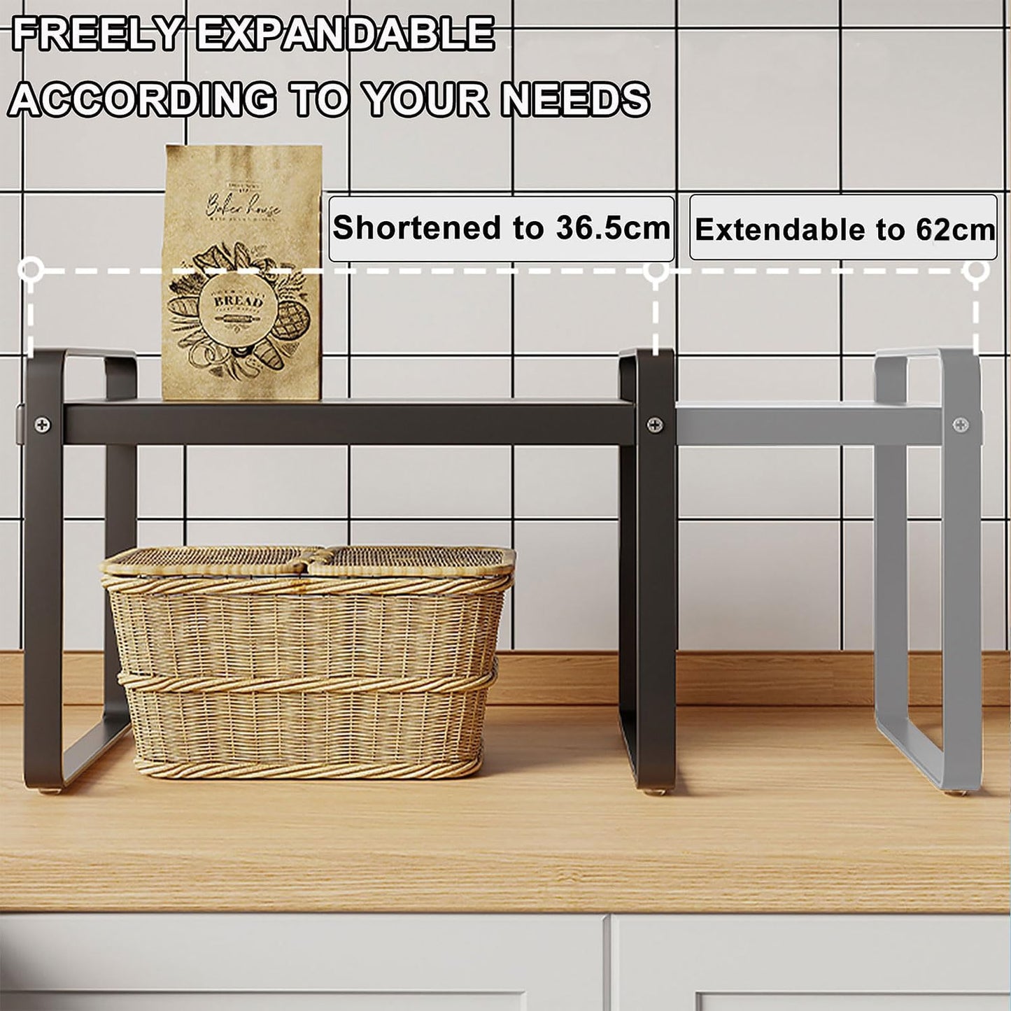 Extendable Kitchen Cupboard Shelf Expandable Storage Rack Shelf Kitchen Shelf Organiser,Spice Racks,Cupboard Shelf，Suitable for Home and Kitchen Storage,1 Pack Black