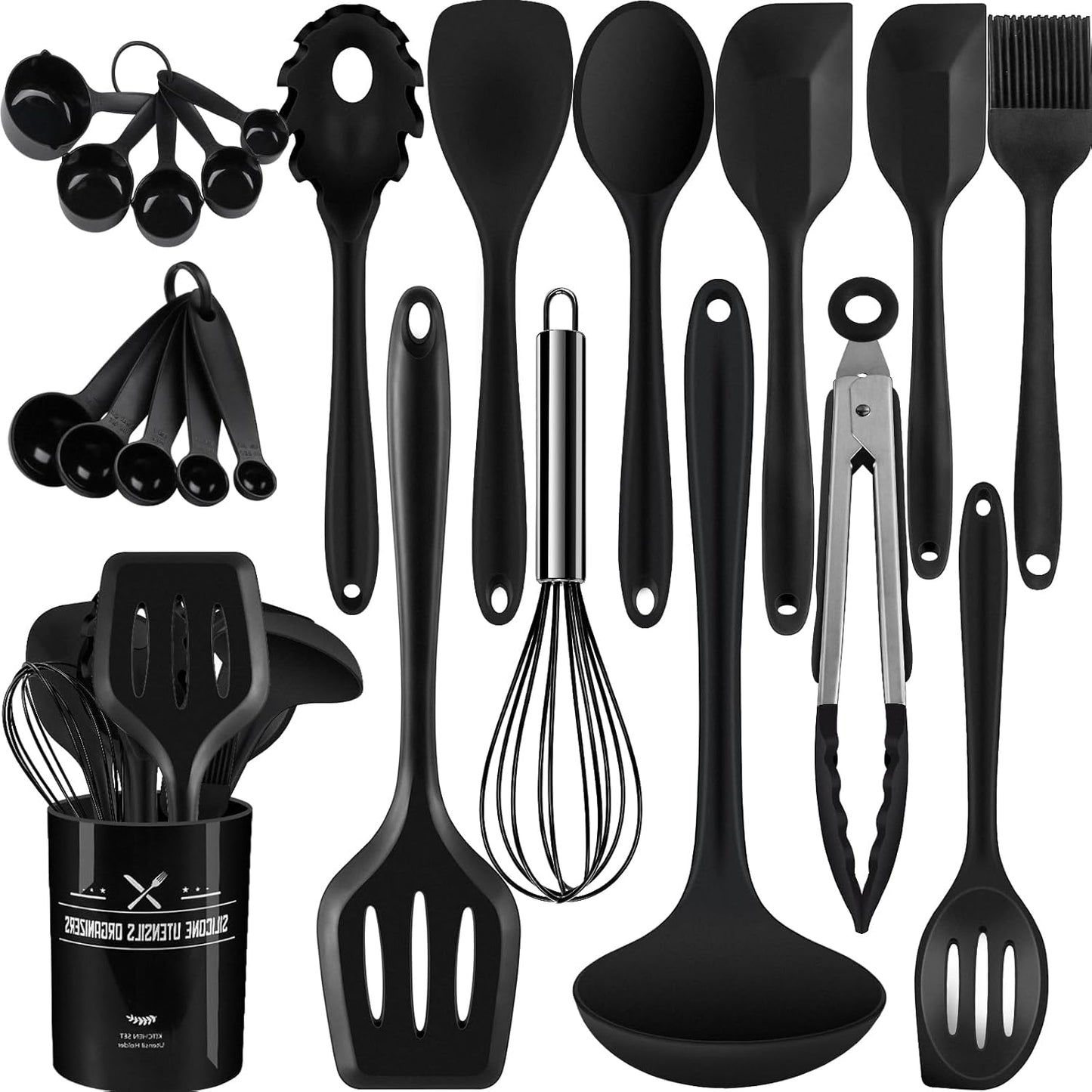 Kitchen Utensils Set, Silicone Kitchen Utensils, 22 Pcs Non-Stick Silicone Cooking Kitchen Utensils Spatula Set with Holder, Cooking Spatula Turner Heat Resistant Tools,Dishwasher Safe