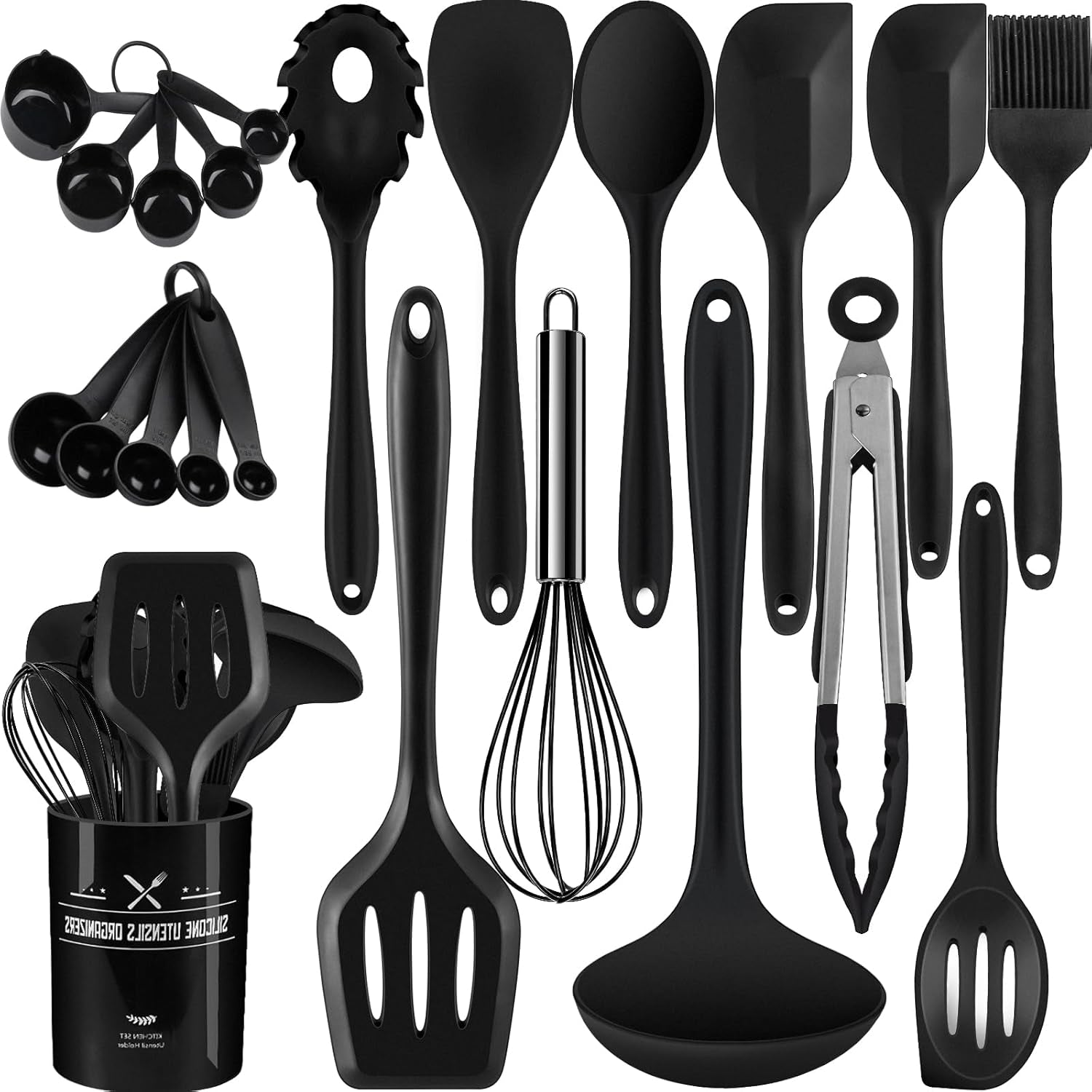 Kitchen Utensils Set, Silicone Kitchen Utensils, 22 Pcs Non-Stick Silicone Cooking Kitchen Utensils Spatula Set with Holder, Cooking Spatula Turner Heat Resistant Tools,Dishwasher Safe