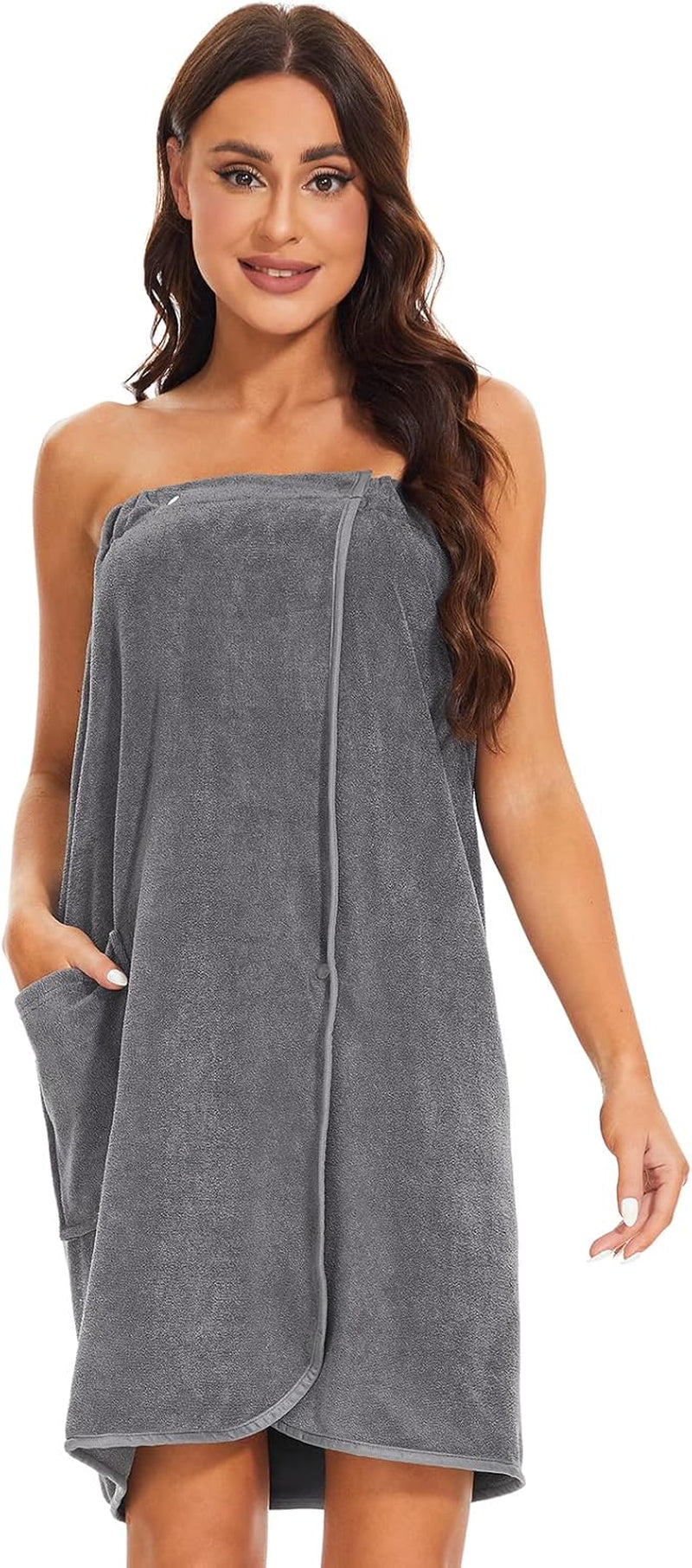Women Wrap Towel Robe Wrap Spa Bathrobe Adjustable Buttons