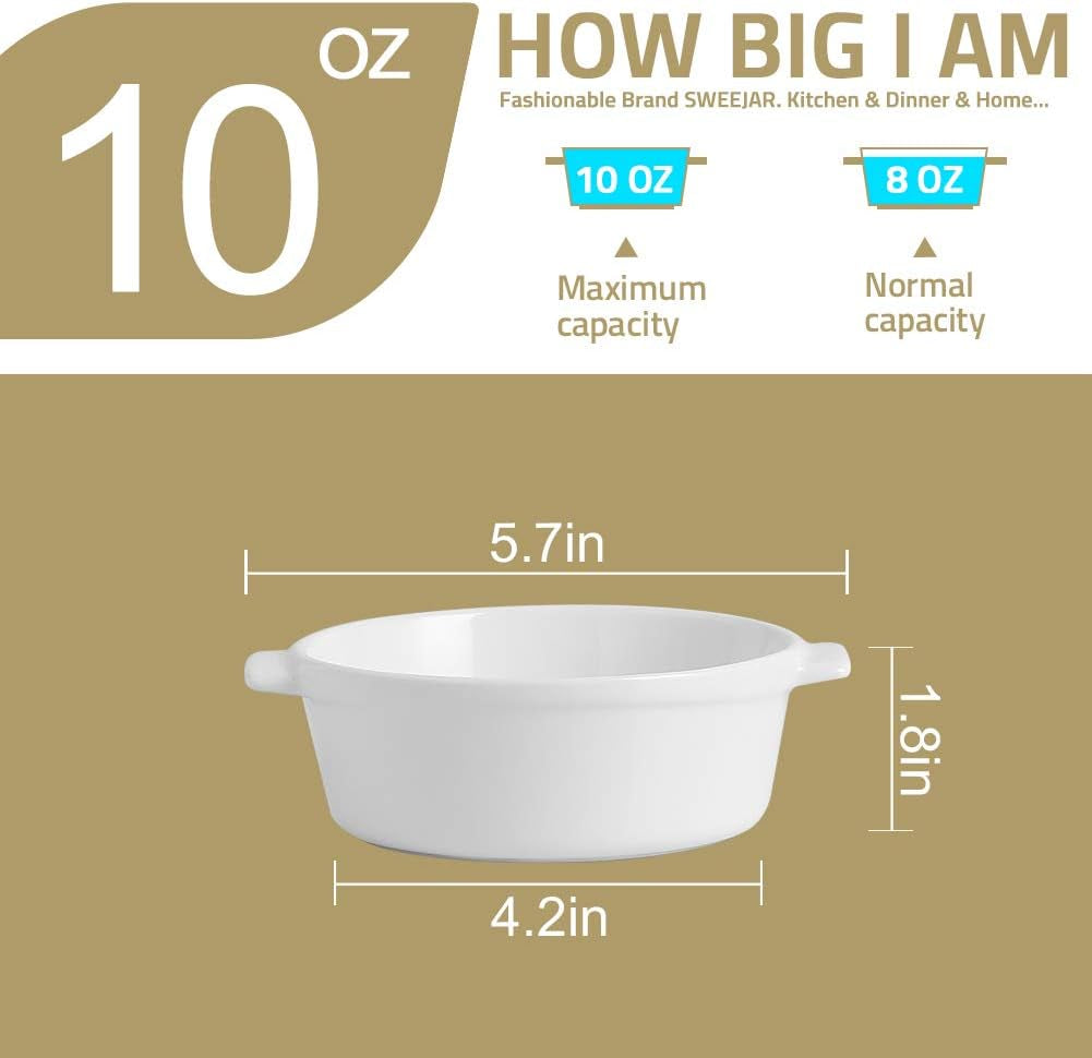 Ceramic Souffle Dishes, round Handle-Ramekins-Baking, 300Ml for Pudding,Creme Brulee,Souffle - Set of 6 (Multicolour)