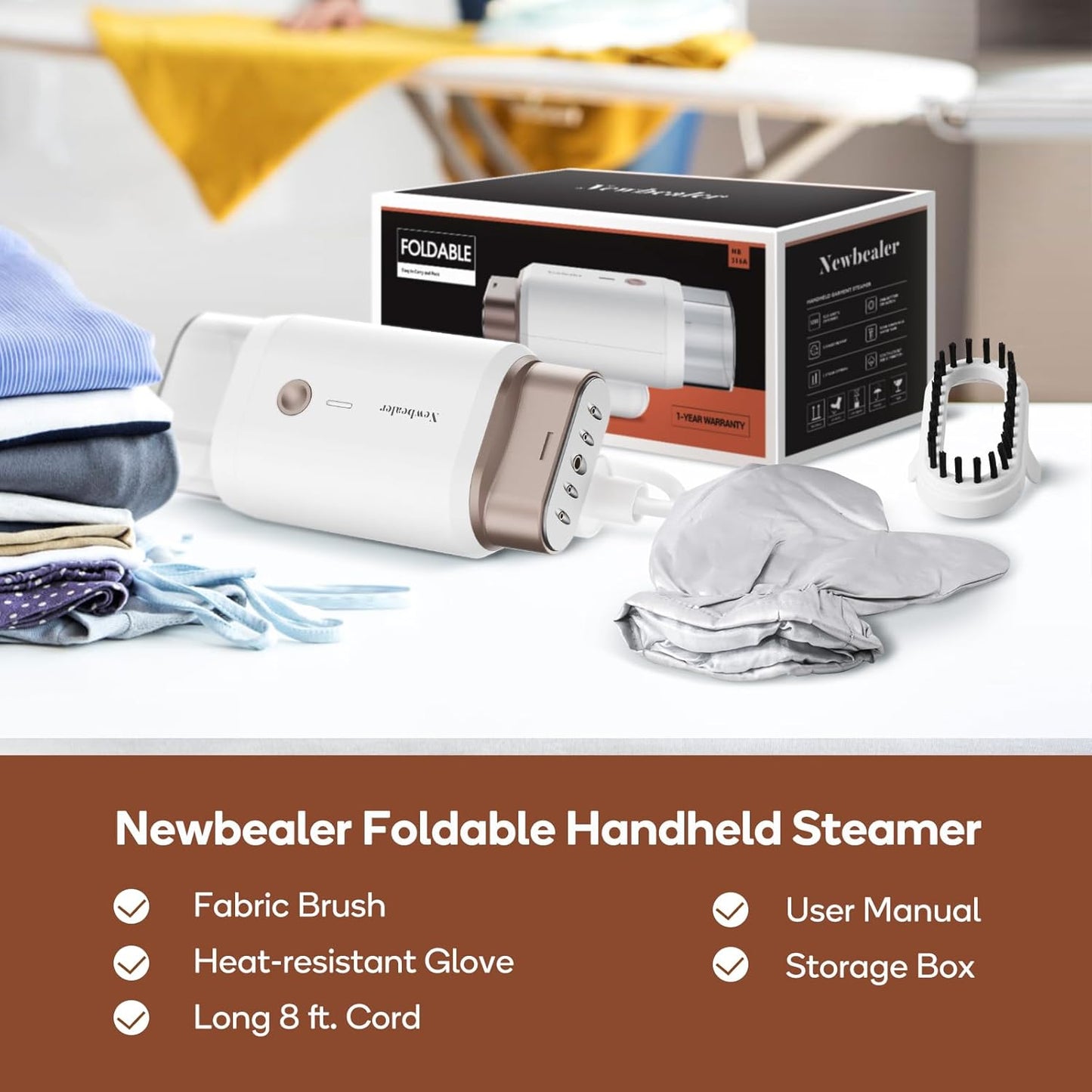 Clothes Steamer, Portable Handheld Steamer for Clothes, 20S Fast Heat Up, 1200W 180Ml Detachable Water Tank, Horizontal & Vertical Steaming for Home & Travel