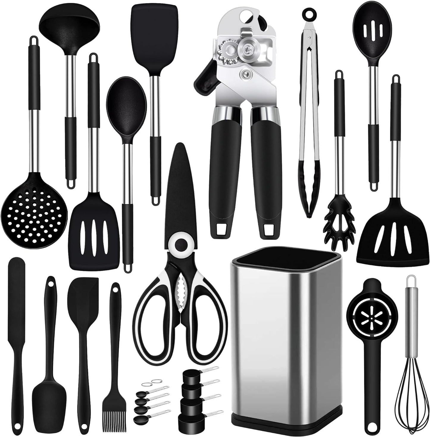 Silicone Spatula Turner, Heat Resistant Slotted Spatula Solid Turner for Cooking, BPA Free Large Black Silicone Spatula Kitchen Utensils for Baking Non Stick Cookware, Dishwasher Safe, 2 Pack