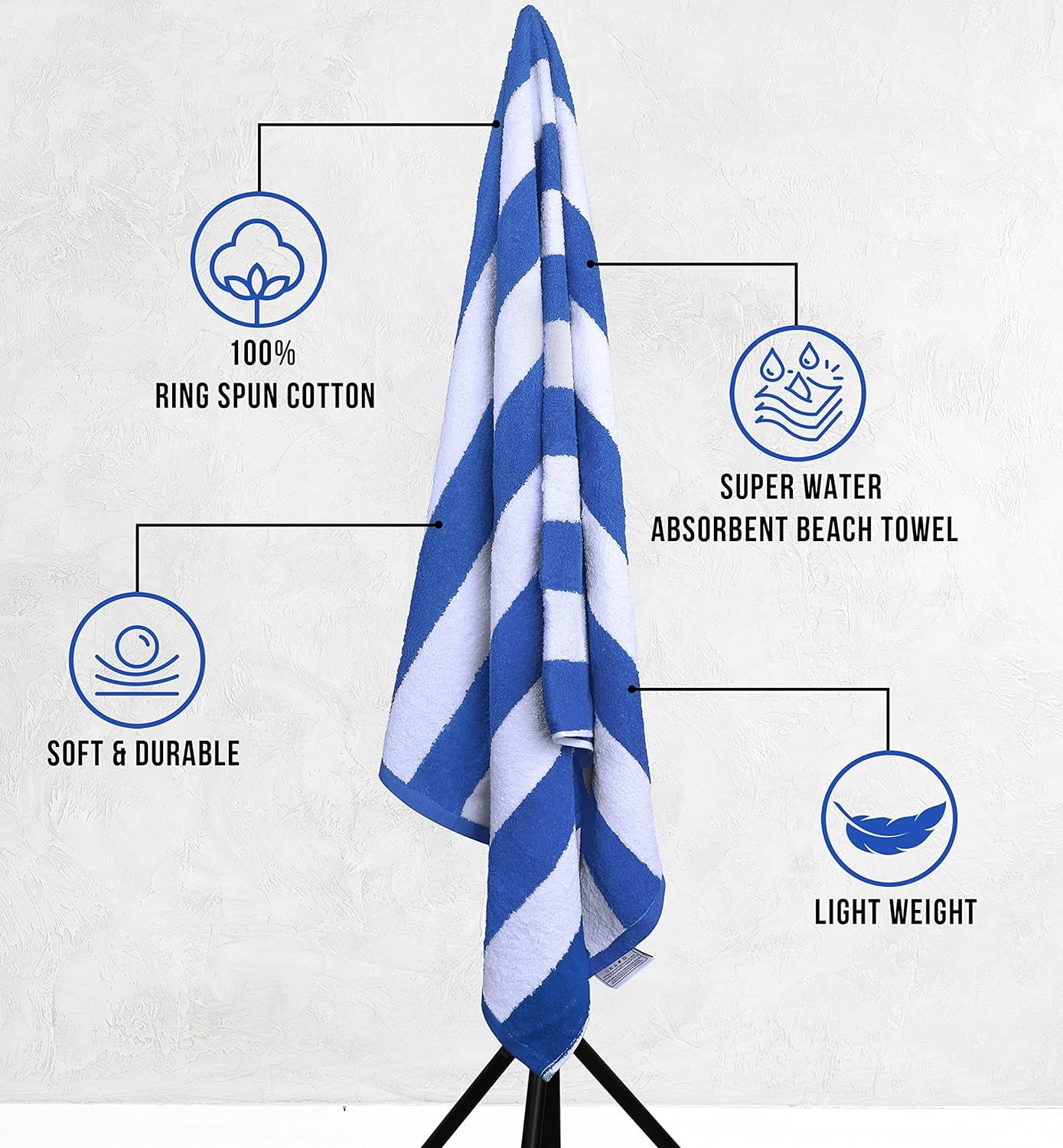 Cabana Stripe Beach Towels (76 X 152 Cm) - 100% Ring Spun Cotton Large Pool Towels, Soft and Quick Dry Swim Towels (Pack of 4) (Blue, Green, Orange & Yellow)