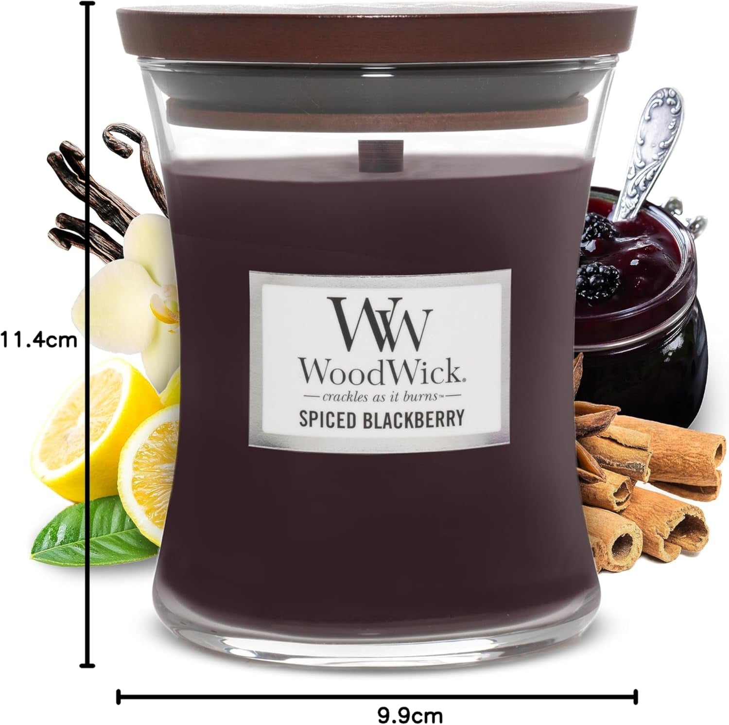 Medium Hourglass Scented Candle , Spiced Blackberry , with Crackling Wick , up to 60 Hours Burn Time