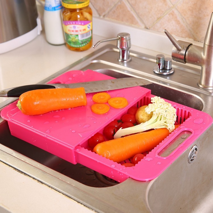3-in-1 Over-Sink Cutting Board with Built-In Strainer & Storage Tray