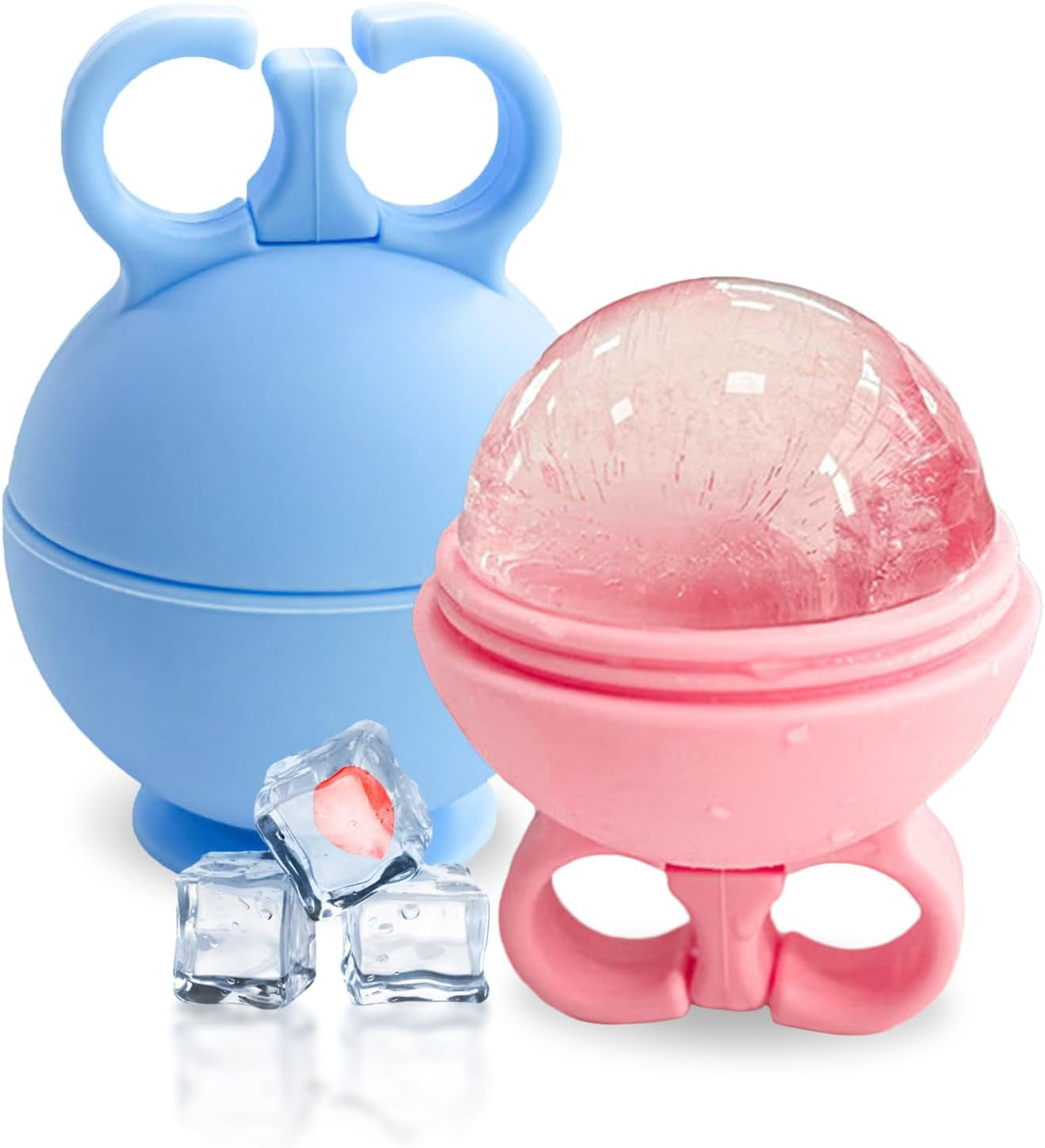 Ice Roller for Face, 2Pcs Reusable Silicone Mold Face Massage Eye Facial Beauty Skin Care Tools Apply Ice for Shrink Pores anti Wrinkle Reduce Puffiness Improve Skin Elasticity, Pink & Blue