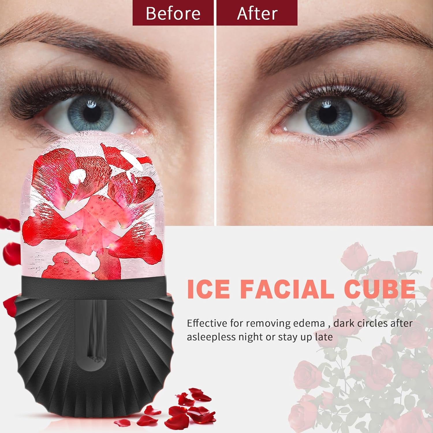 Ice Face Roller, Reusable Silicone Mold Face Massage Eye Facial Beauty Skin Care Tools Apply Ice for Shrink Pores anti Wrinkle Reduce Puffiness Improve Skin Elasticity, Seashell, Black