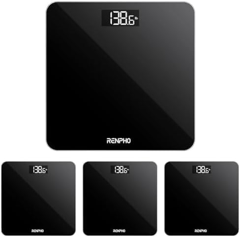 Digital Bathroom Scales for Body Weight, Weighing Scale Electronic Bath Scales with High Precision Sensors Accurate Weight Machine for People, LED Display, Step-On, Black, Core 1S
