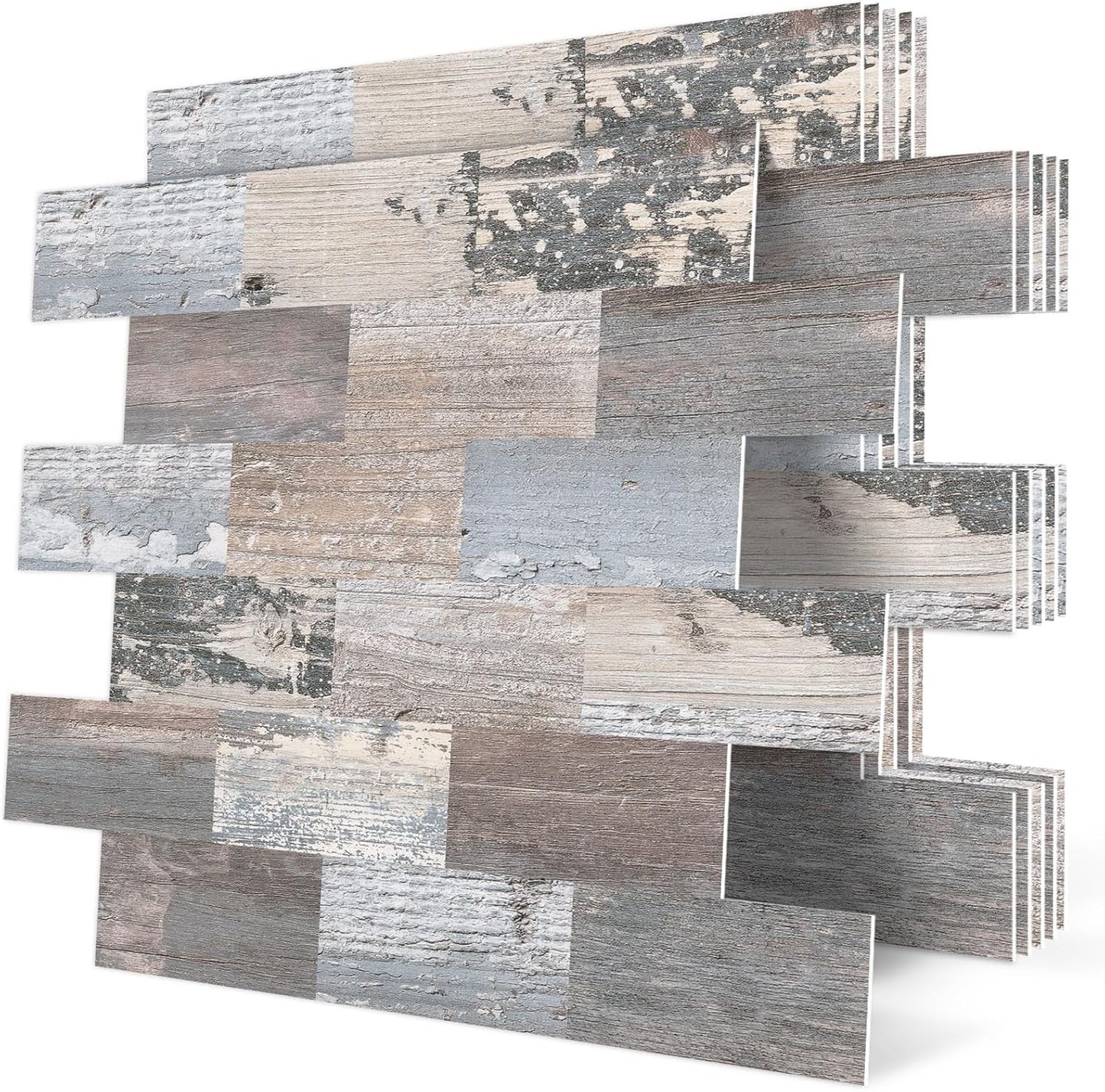Peel and Stick on Self Adhesive Wall Tiles for Kitchen Splashback Sticky Vintage Wood Look Green 10-Sheet (13.5" X 11.4")