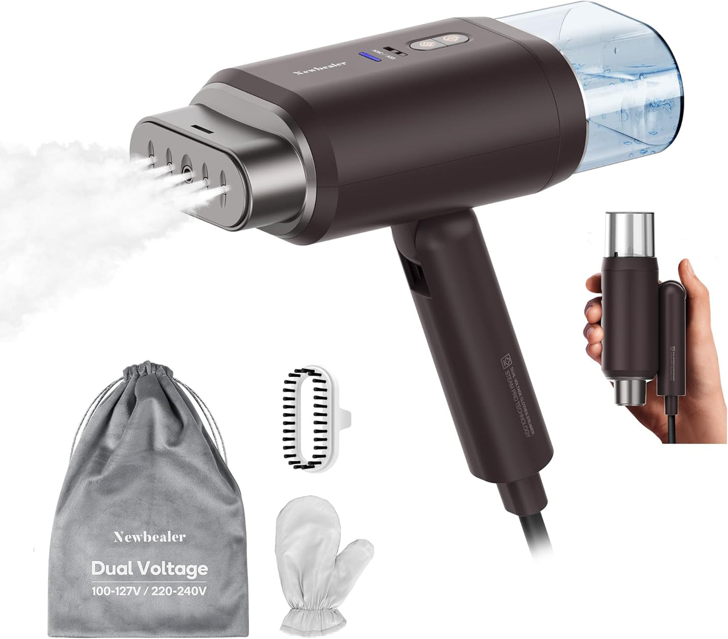 Clothes Steamer, Portable Handheld Steamer for Clothes, 20S Fast Heat Up, 1200W 180Ml Detachable Water Tank, Horizontal & Vertical Steaming for Home & Travel