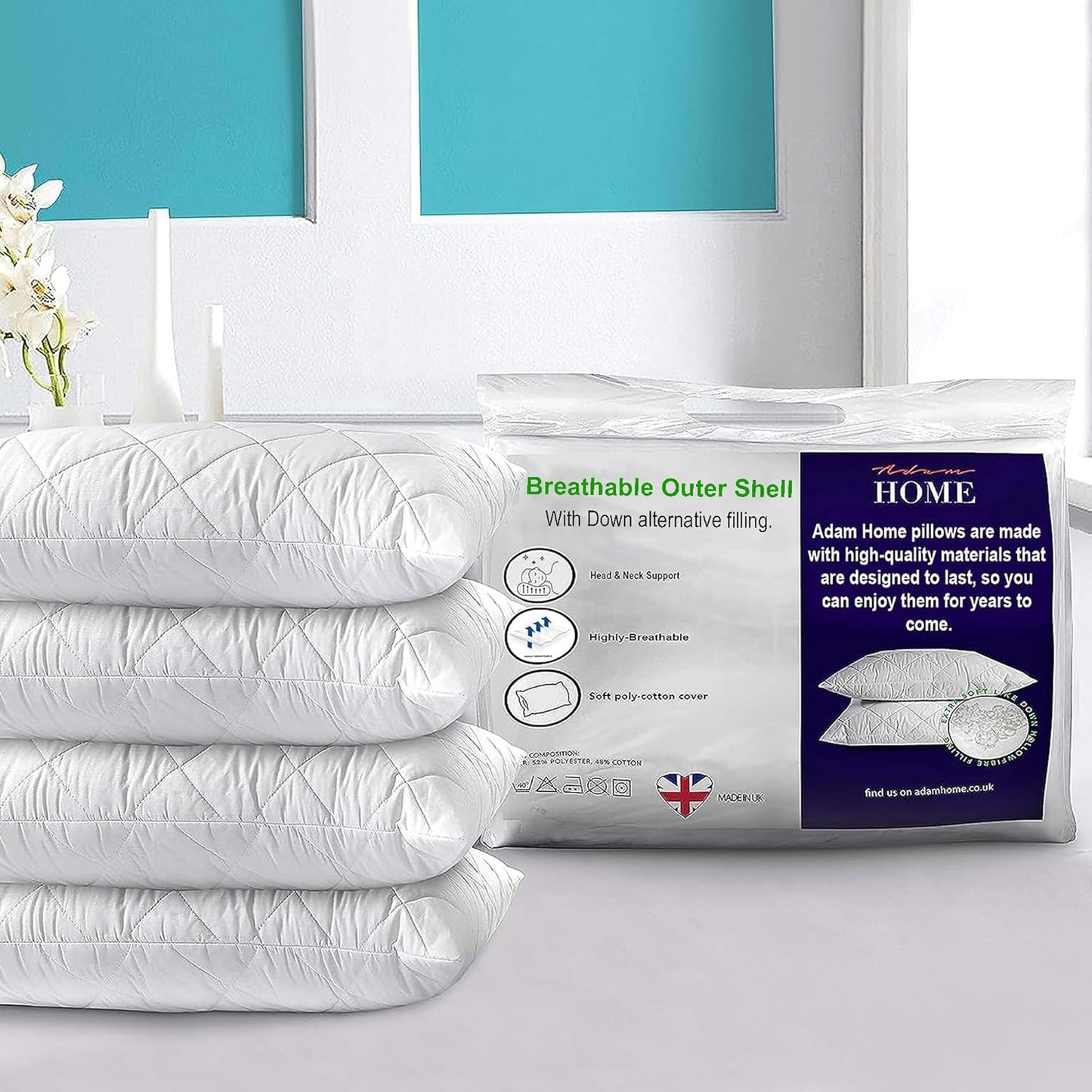 Pillows 2 Pack Hotel Quality with Quilted Cover (2 Pillows) Filled Pillows for Stomach, Back and Side Sleeper, down Alternative Bed Pillow-Soft Hollow-Fiber Hotel Pillows