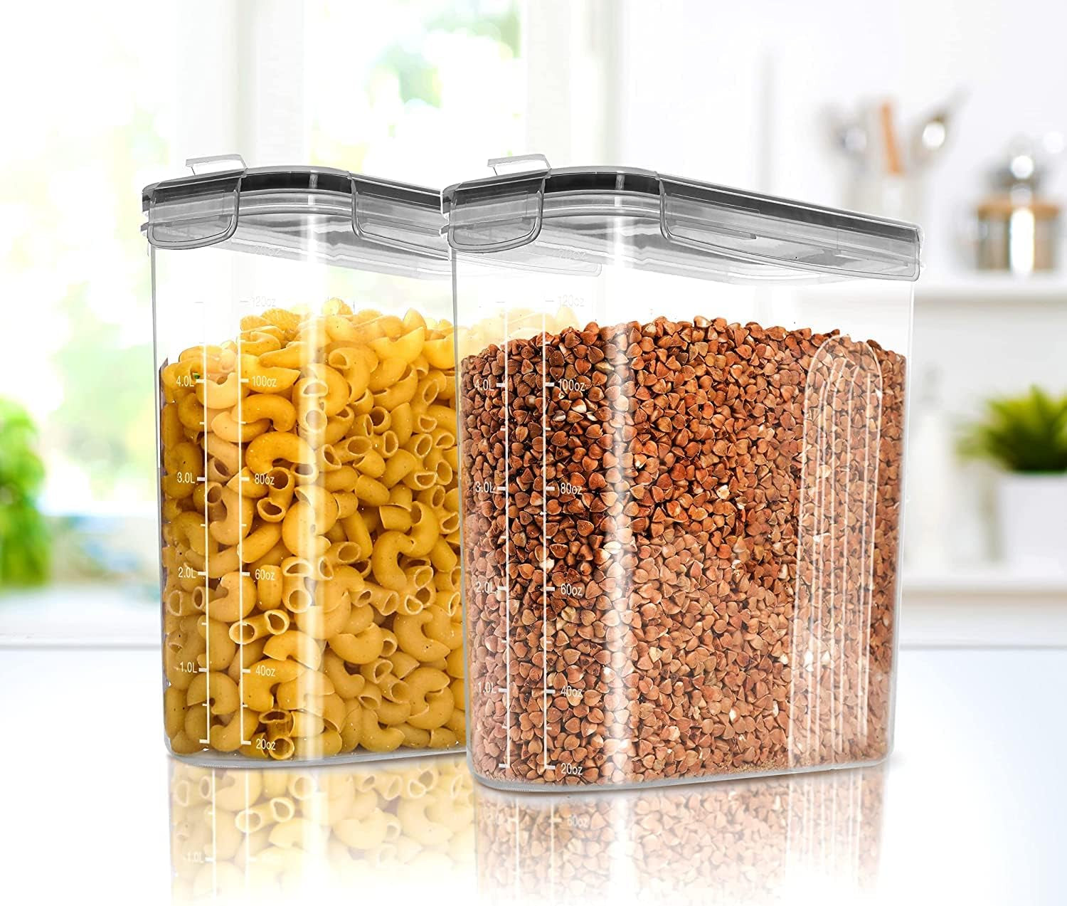 Cereal Storage Container (Set of 3) – BPA Free Plastic – Airtight Kitchen Storage Containers -Dry Food Storage – Cereal Dispenser for Kitchen & Pantry
