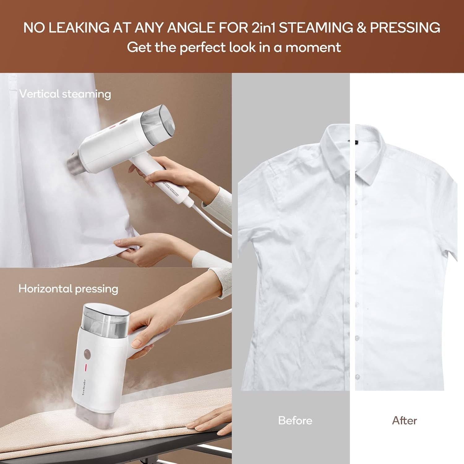 Clothes Steamer, Portable Handheld Steamer for Clothes, 20S Fast Heat Up, 1200W 180Ml Detachable Water Tank, Horizontal & Vertical Steaming for Home & Travel