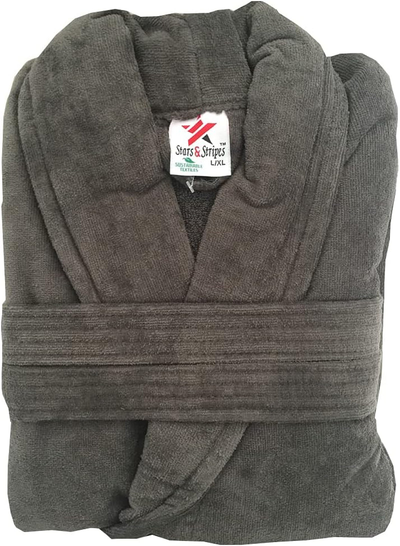 Charcoal Grey Hooded Bathrobe Soft Cotton Terry Robes Gowns Bath Robe