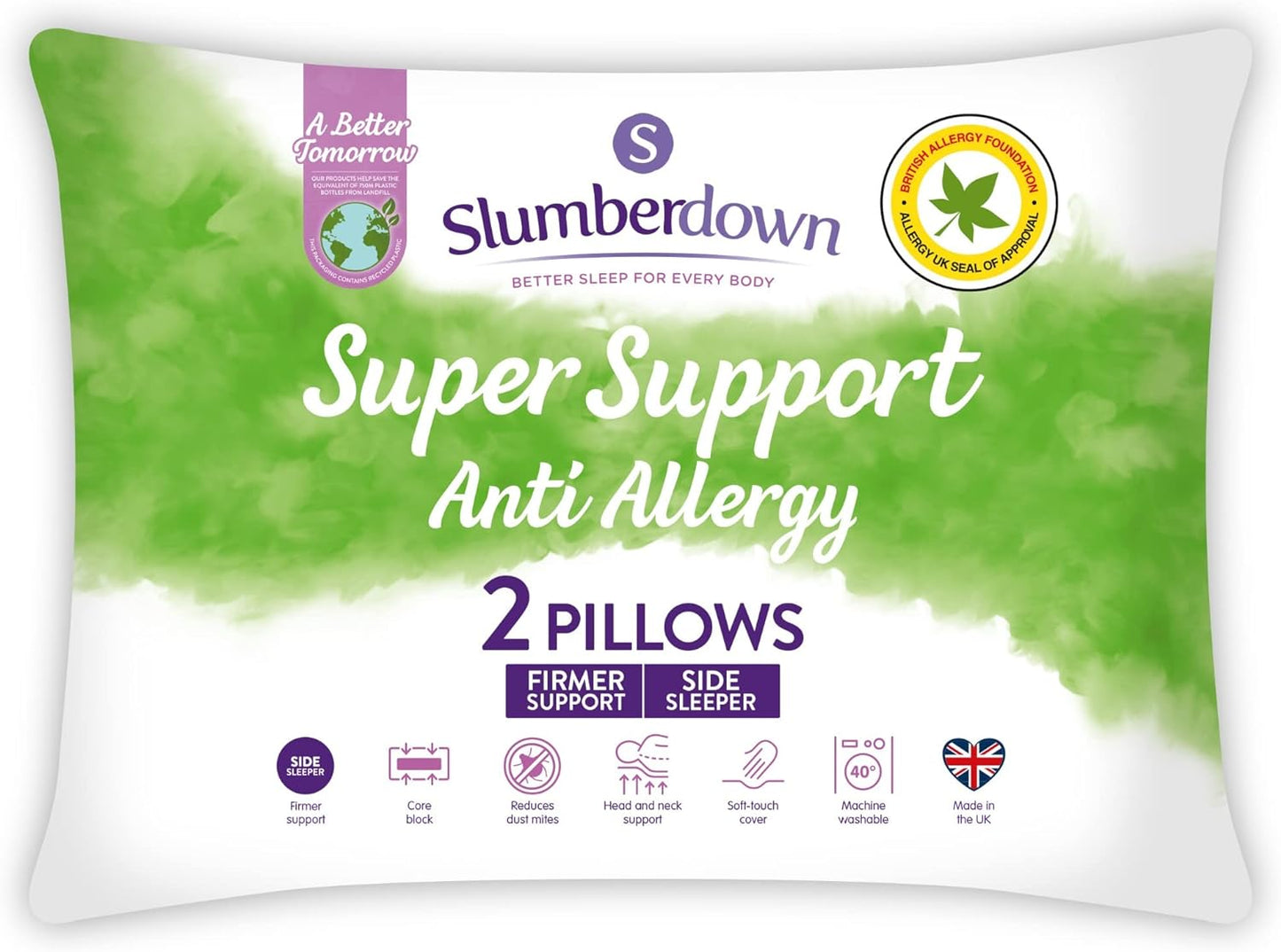 Pillows 4 Pack - Super Support Firm Side Sleeper Bed Pillows for Neck and Shoulder Pain Relief - Comfy & Supportive Pillow, Hypoallergenic, Made in the UK, Standard Size (48Cm X 74Cm)