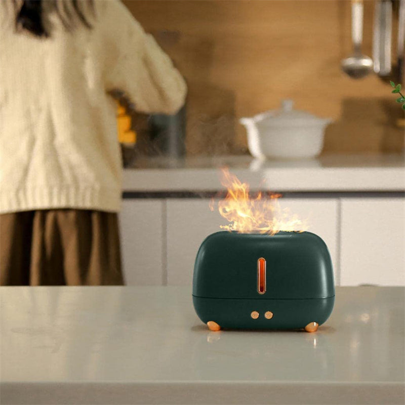 Flame Effect Air Humidifier – USB-Powered with Essential Oil Function