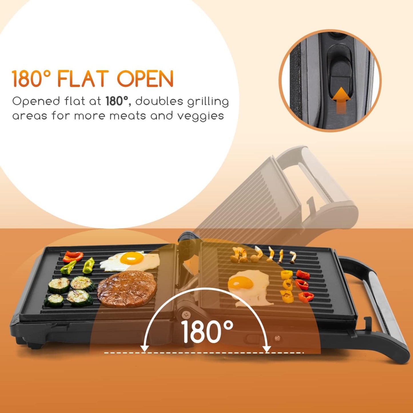 Sandwich Toaster Panini Press, Deep Fill Toastie Maker, Electric Health Grill with Non-Stick Plates, 180° Flat Open, Stainless Steel, Easy to Clean, 800W - York