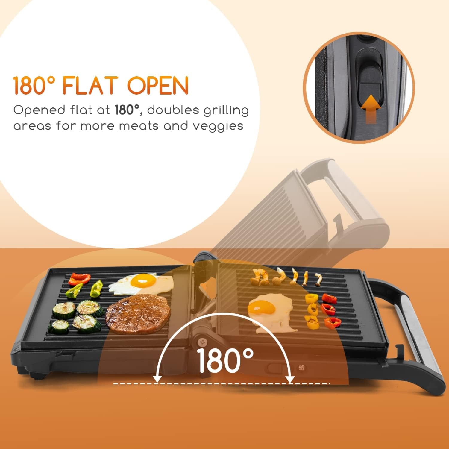 Sandwich Toaster Panini Press, Deep Fill Toastie Maker, Electric Health Grill with Non-Stick Plates, 180° Flat Open, Stainless Steel, Easy to Clean, 800W - York