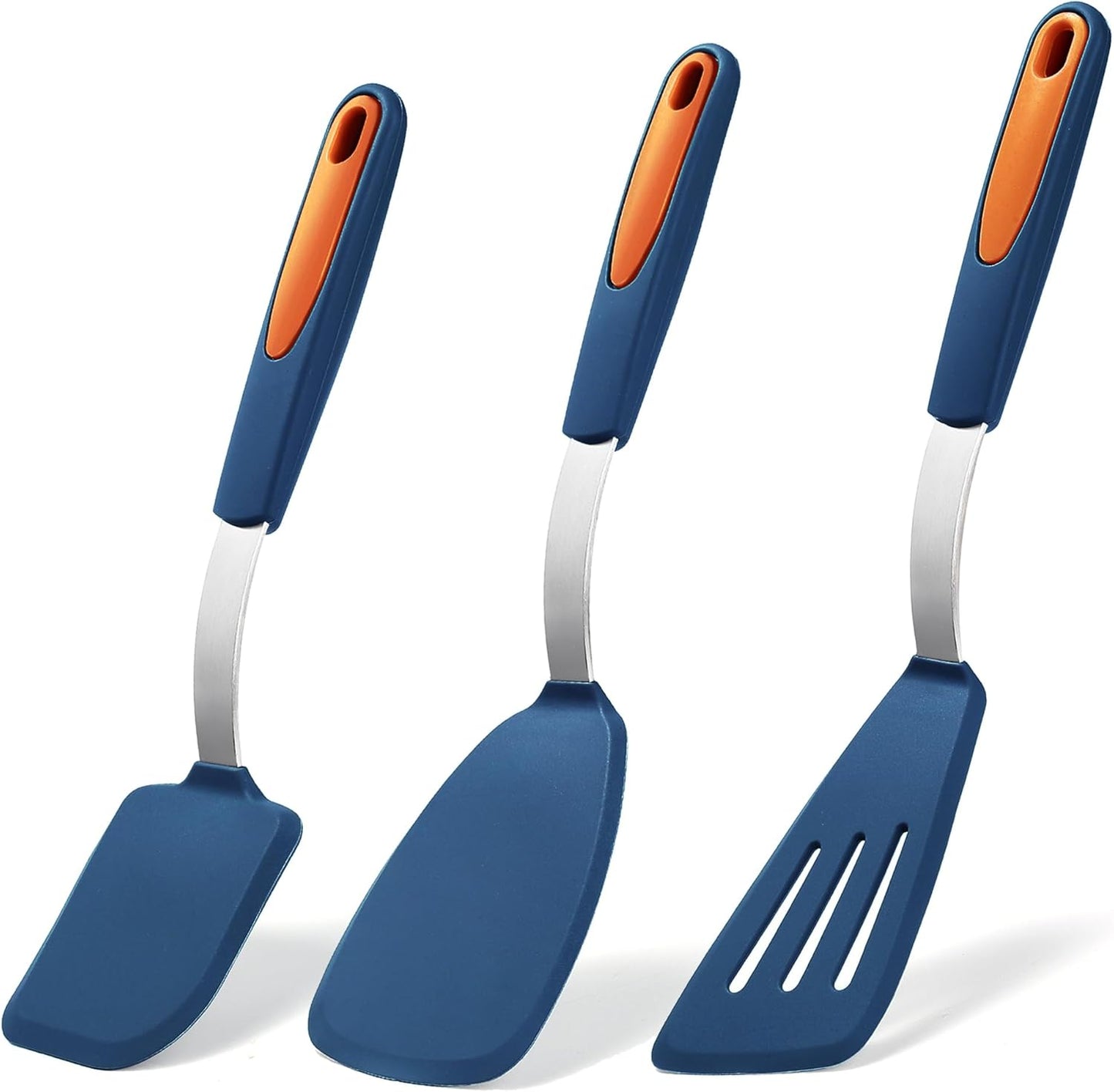 5 Pieces Silicone Spatula Set, BPA Free Silicone Turner Spatulas, Heat Resistance Cooking Utensils, Flip Turner for Fish, Egg, Pancake, Navy Blue