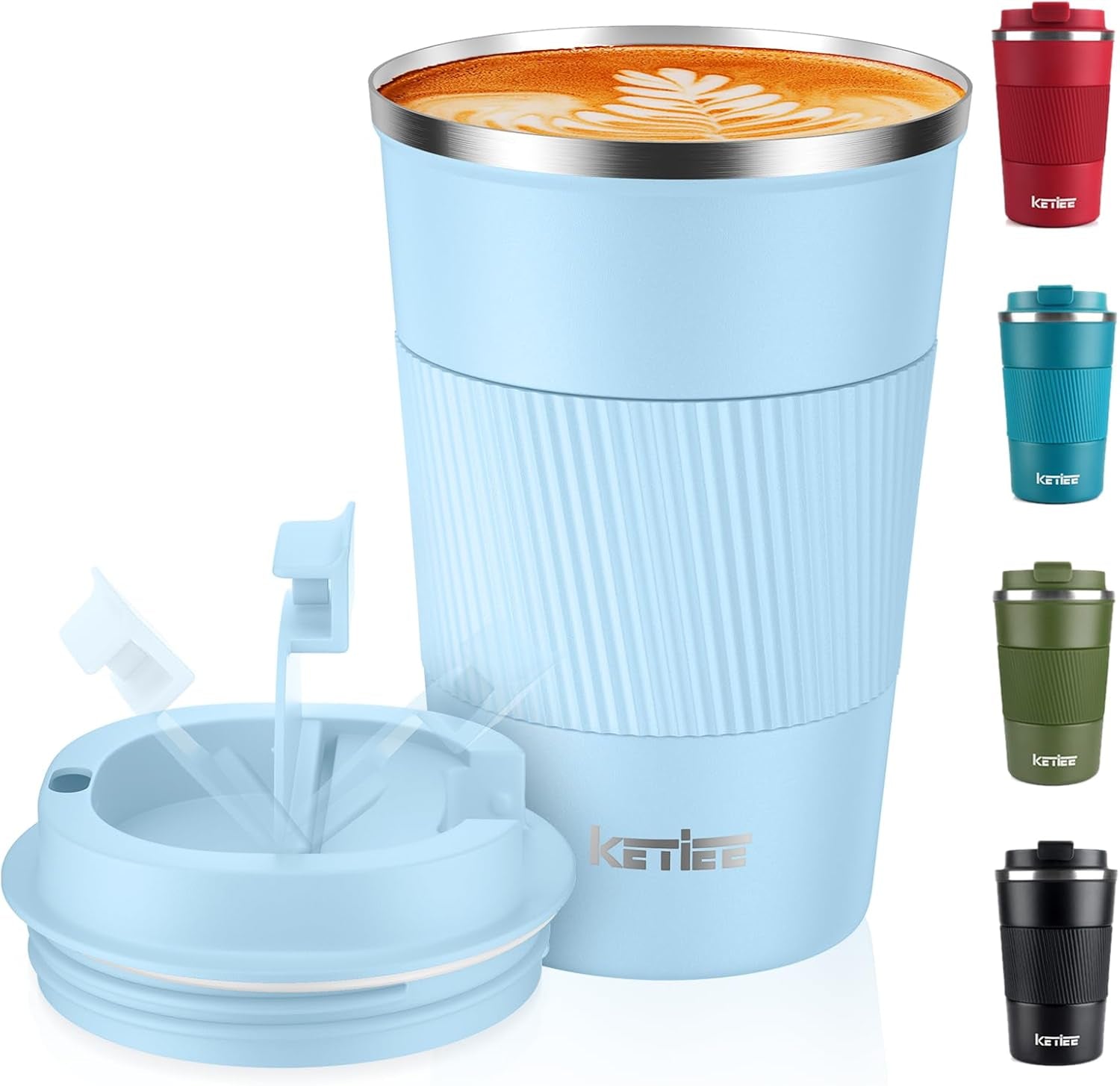 Travel Mugs, 380Ml Insulated Coffee Cup with Leakproof Lid,Reusable Coffee Cups Travel Cup,Coffee Travel Mug,Double Walled Coffee Mug,Stainless Steel Thermaol Mug for Hot Cold Drinks,Blue