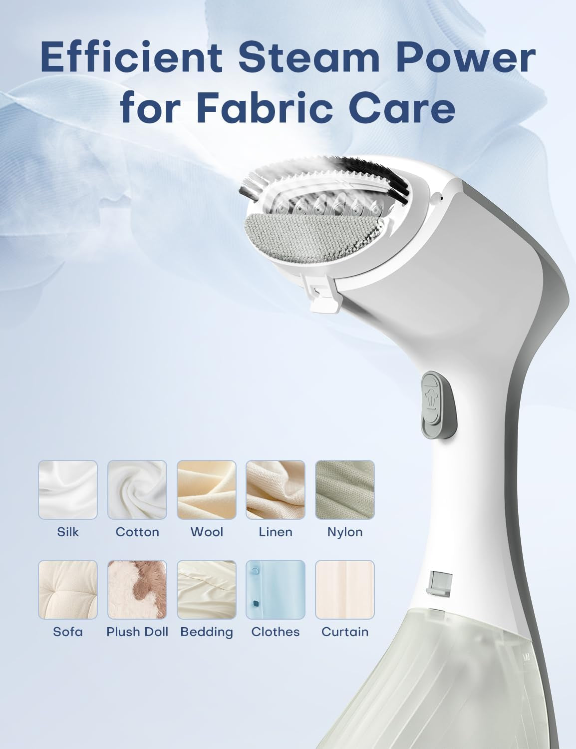 Clothes Steamer, 1300W Steamer with 260ML Large Tank, Ironing& Steaming, 2 Steam Settings, Fabric Wrinkle Remover, Compact Travel Size, Portable Handheld Design for Home, Office