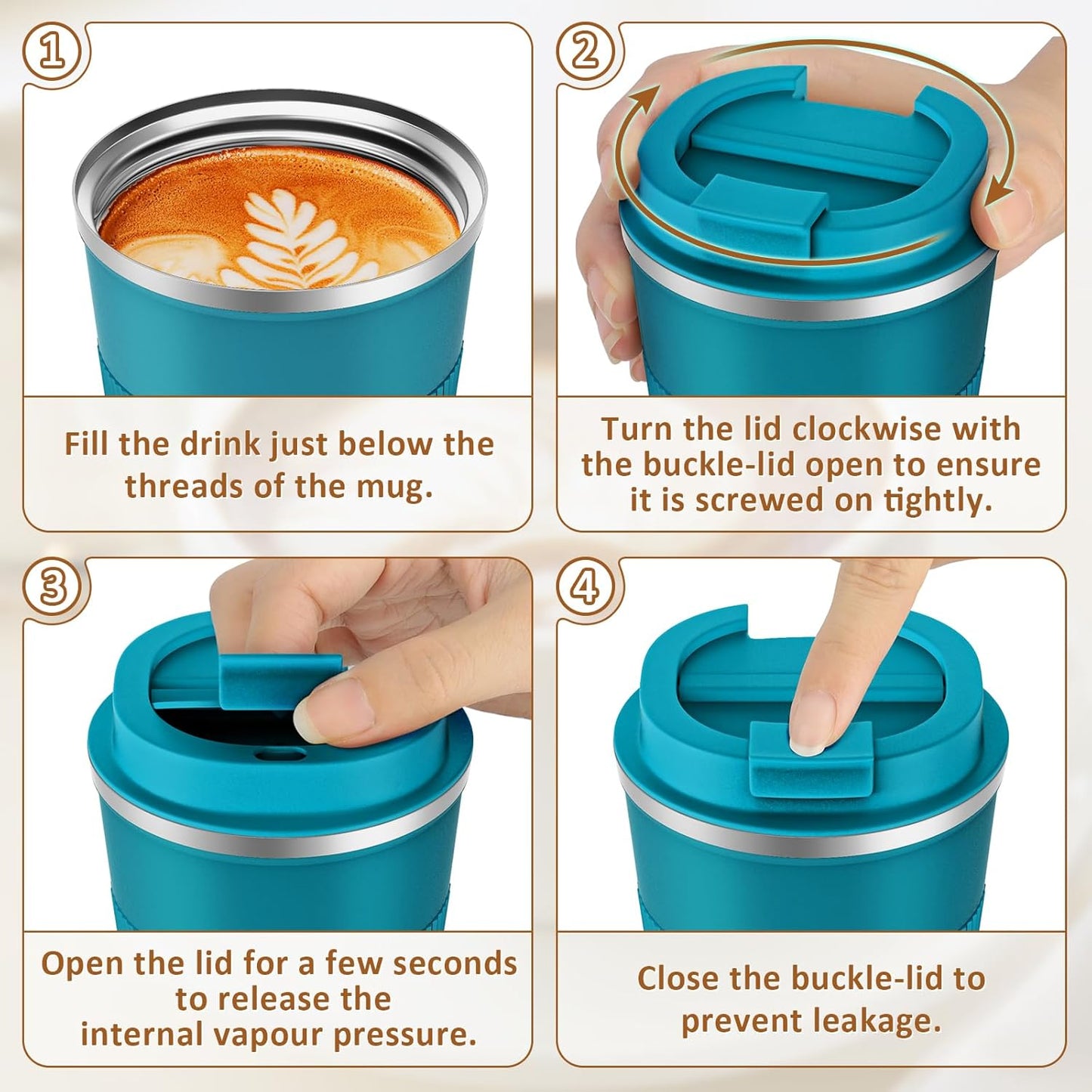 Travel Mugs, 380Ml Insulated Coffee Cup with Leakproof Lid,Reusable Coffee Cups Travel Cup,Coffee Travel Mug,Double Walled Coffee Mug,Stainless Steel Thermaol Mug for Hot Cold Drinks,Blue