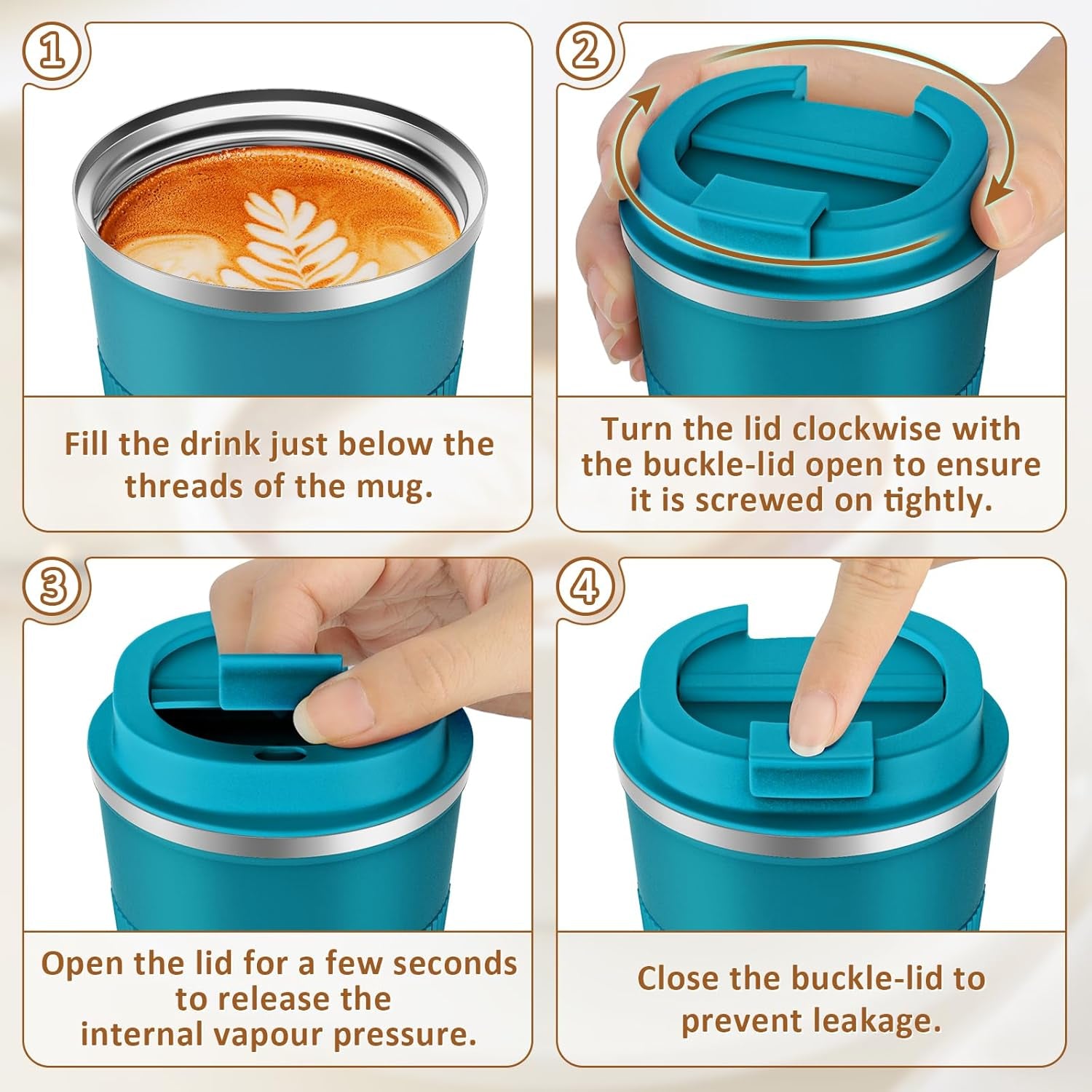 Travel Mugs, 380Ml Insulated Coffee Cup with Leakproof Lid,Reusable Coffee Cups Travel Cup,Coffee Travel Mug,Double Walled Coffee Mug,Stainless Steel Thermaol Mug for Hot Cold Drinks,Blue