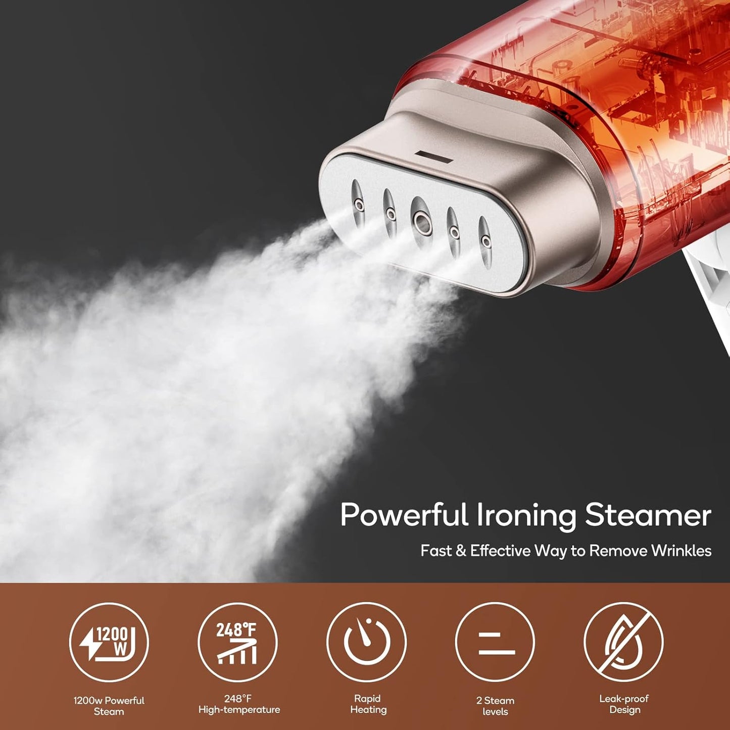 Clothes Steamer, Portable Handheld Steamer for Clothes, 20S Fast Heat Up, 1200W 180Ml Detachable Water Tank, Horizontal & Vertical Steaming for Home & Travel