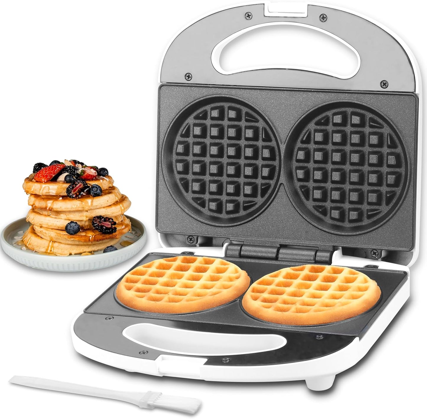 Double Mini Pancake Maker Machine, Arepa Maker, 2 X 4-Inch Electric Pancakes Maker Griddle, Ideal for Pancakes, Cookies, Eggs, Arepas & Breakfast Sandwiches, 230V, UK Plug, White