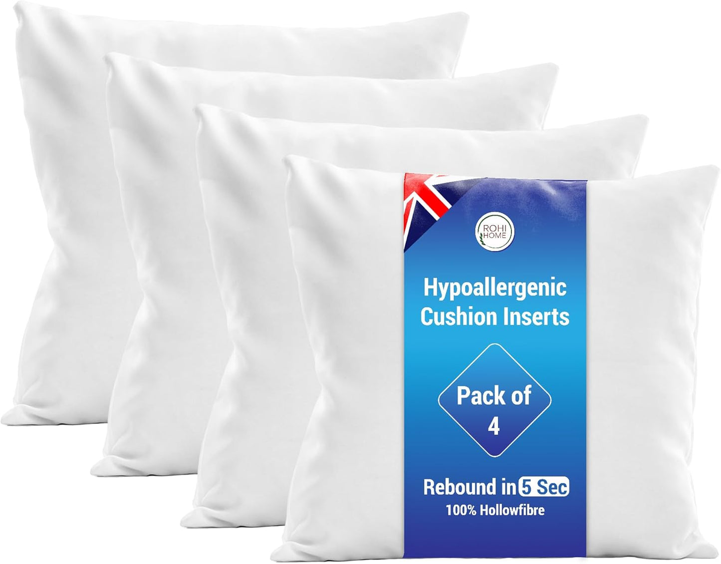 Set of 4 Hypoallergic Cushion Pads 45Cm X 45Cm - White Polyster Square Cushions - Standard Stuffer Pack of Cushion Inserts 45Cm X 45Cm (Pack of 4 | 18"X18")