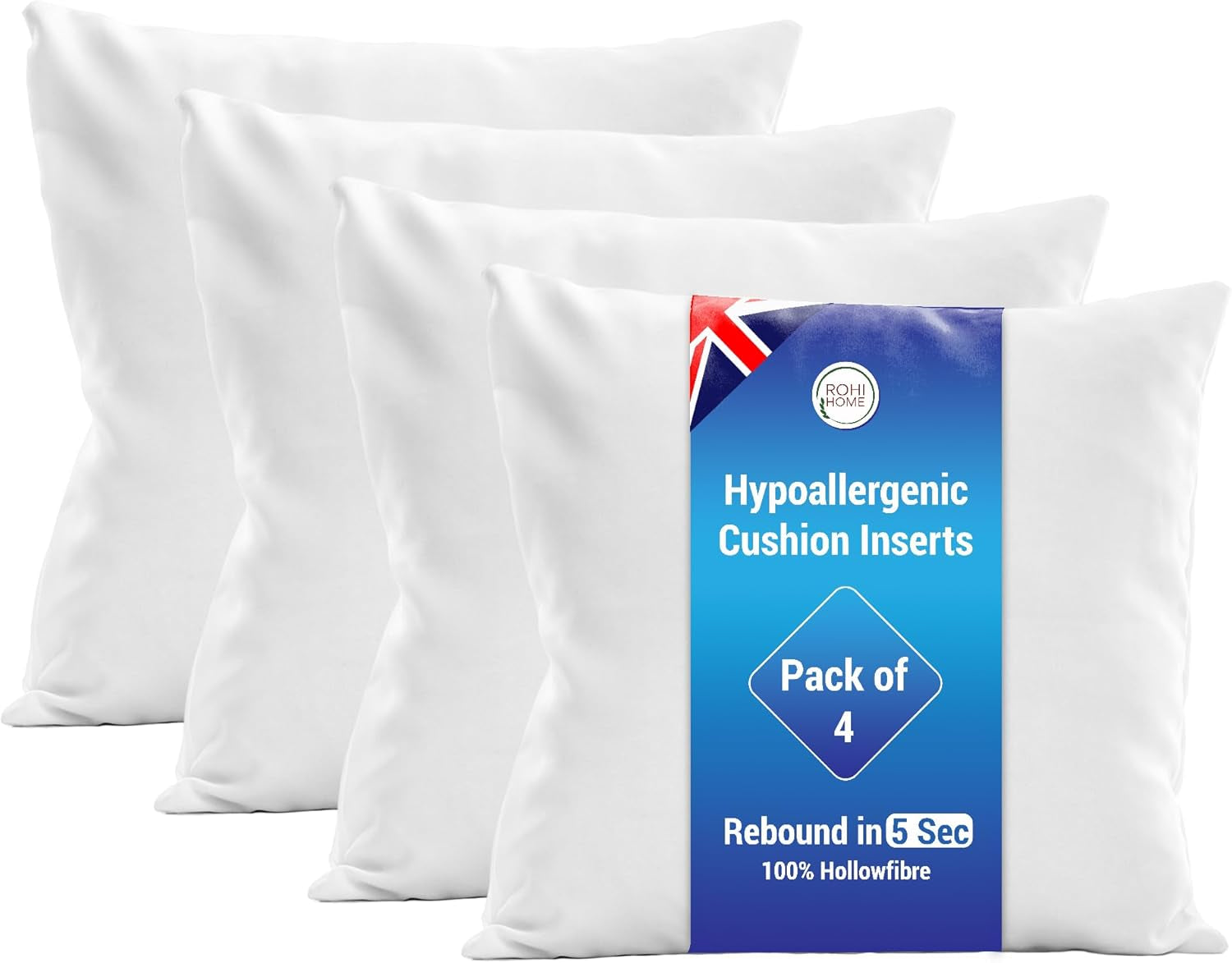 Set of 4 Hypoallergic Cushion Pads 45Cm X 45Cm - White Polyster Square Cushions - Standard Stuffer Pack of Cushion Inserts 45Cm X 45Cm (Pack of 4 | 18"X18")