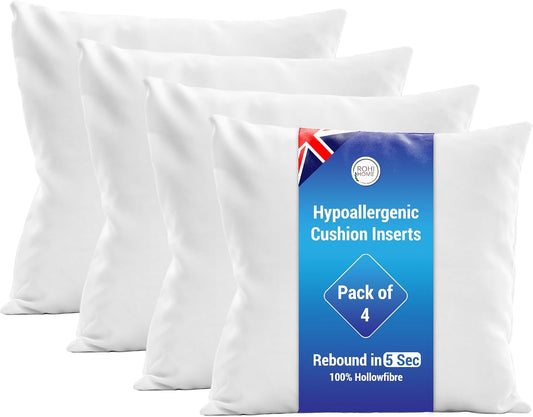 Set of 4 Hypoallergic Cushion Pads 45Cm X 45Cm - White Polyster Square Cushions - Standard Stuffer Pack of Cushion Inserts 45Cm X 45Cm (Pack of 4 | 18"X18")