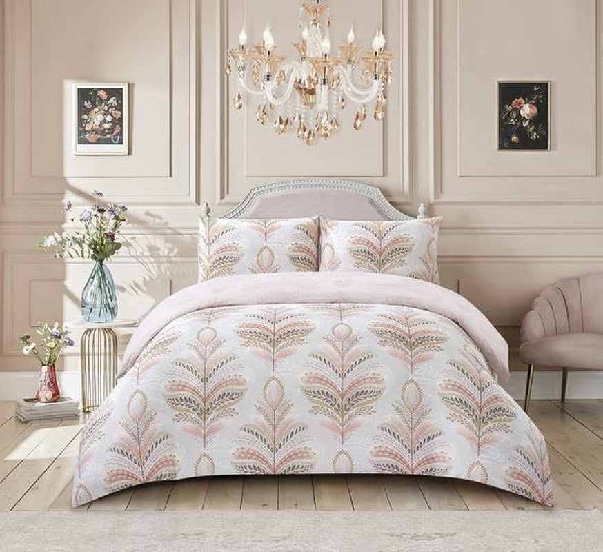 Best Linen 4 Piece Duvet Cover Set Polyester Cotton Quilt Cover Pillow Case & Fitted Sheet Complete Bedding Set Easy Care Machine Wash anti Allergic (Floral Grey, Double) (Duvetcover001)