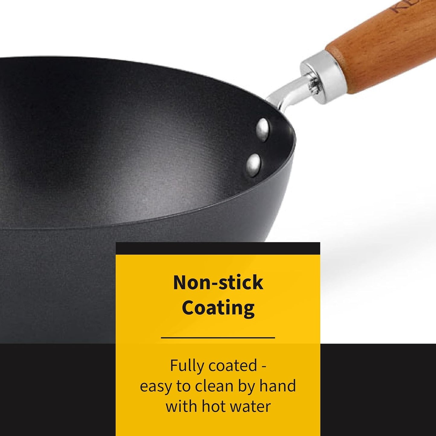 Carbon Steel Wok, 31Cm, Classic, Non-Induction/Wooden Handle/Flat Base Pan, Includes 1 X Chinese Wok Pan, KH331001