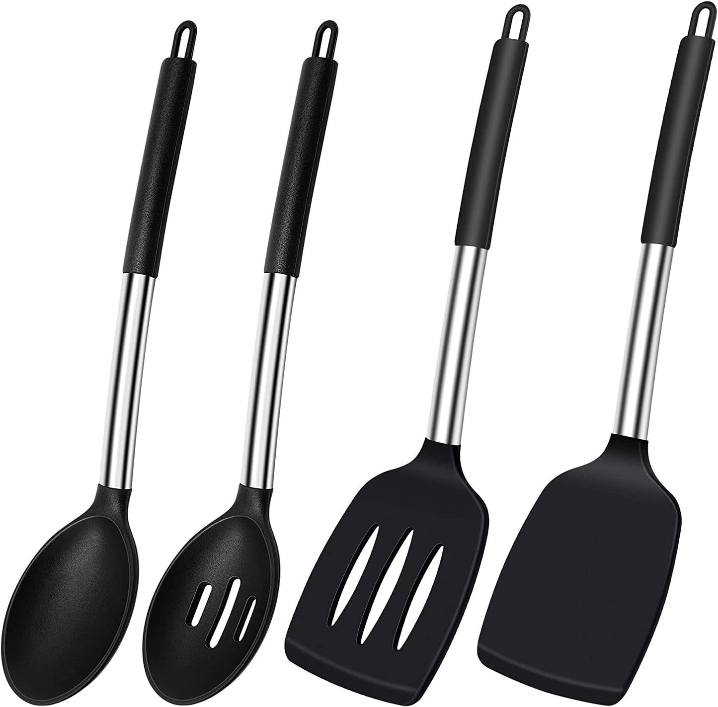 Silicone Spatula Turner, Heat Resistant Slotted Spatula Solid Turner for Cooking, BPA Free Large Black Silicone Spatula Kitchen Utensils for Baking Non Stick Cookware, Dishwasher Safe, 2 Pack