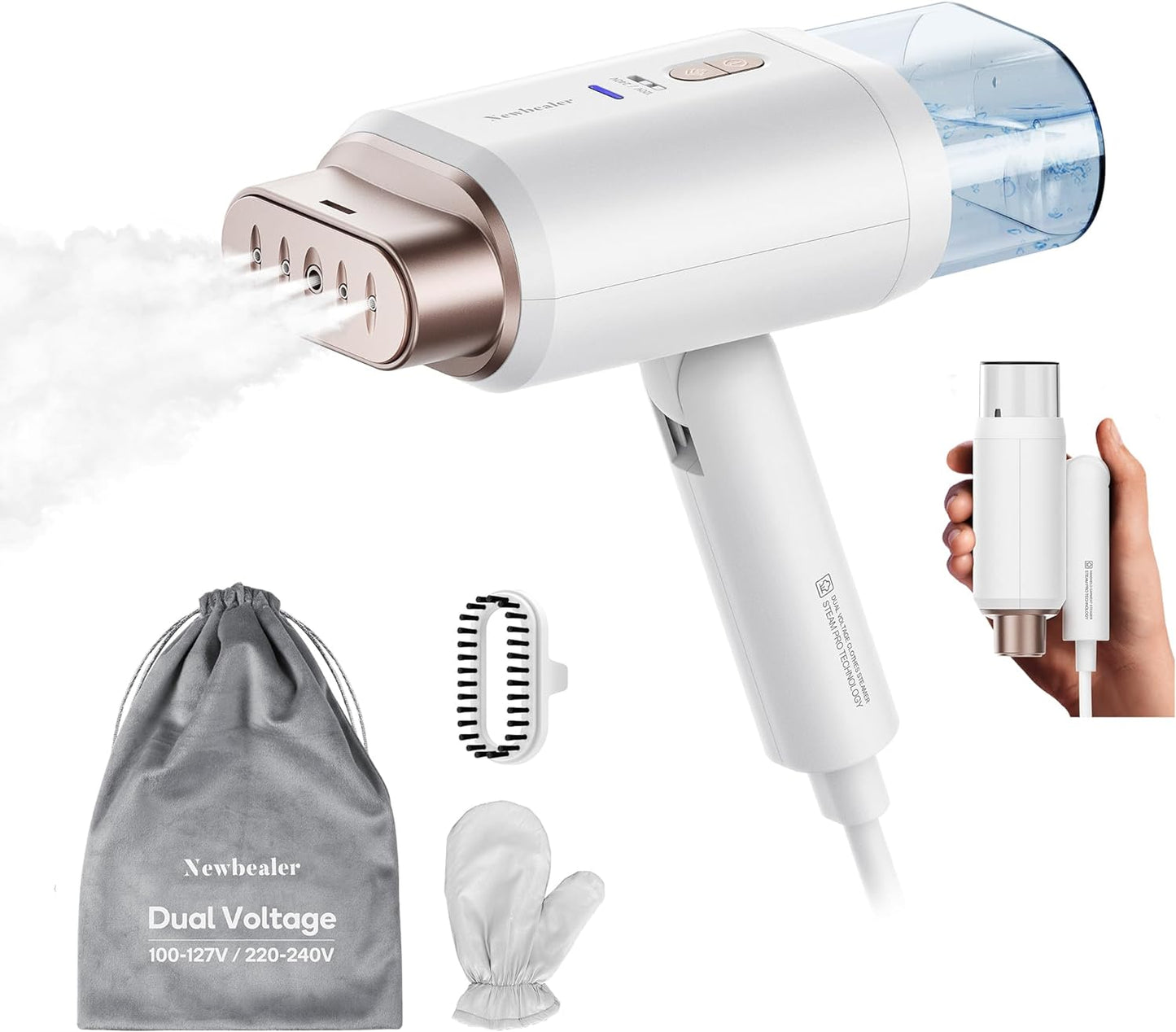 Clothes Steamer, Portable Handheld Steamer for Clothes, 20S Fast Heat Up, 1200W 180Ml Detachable Water Tank, Horizontal & Vertical Steaming for Home & Travel