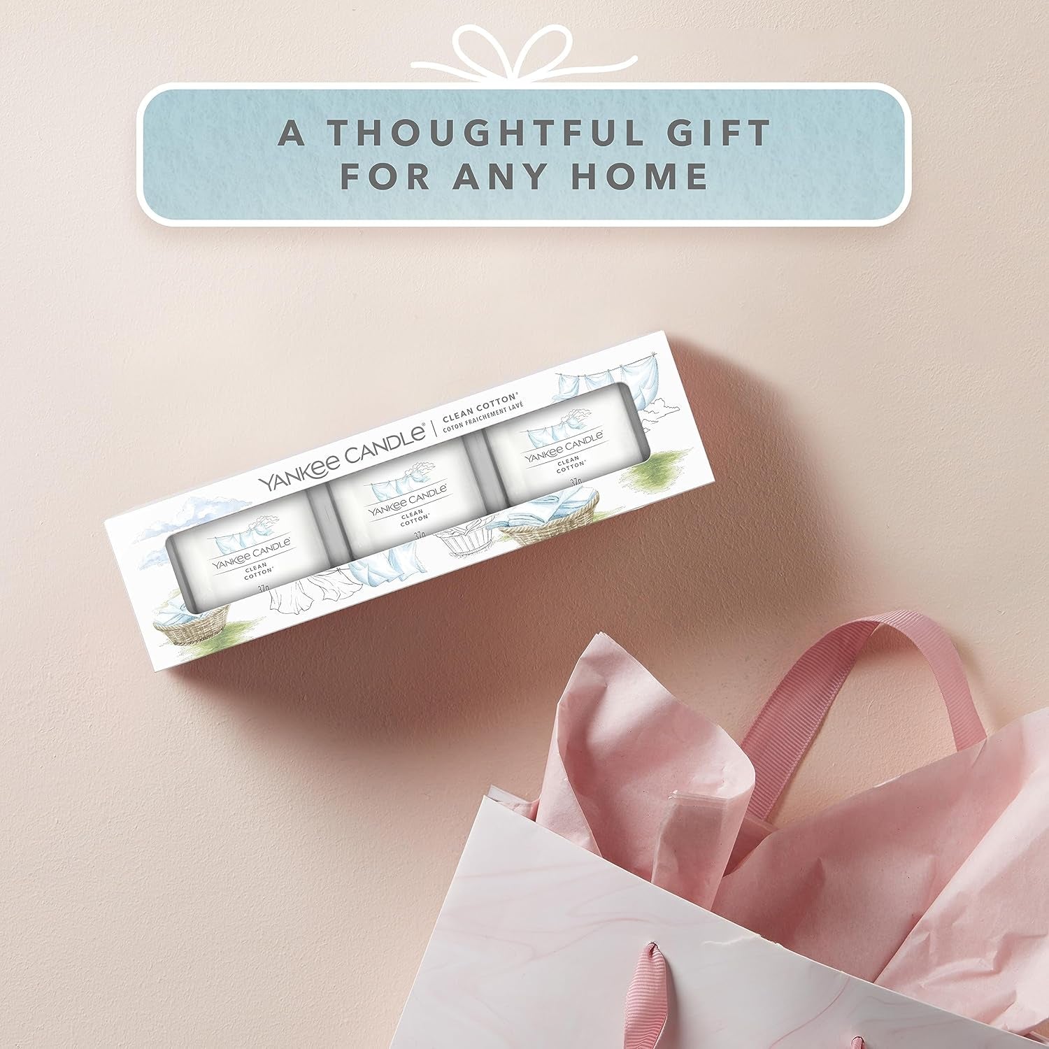 Scented Candles Gift Set, Clean Cotton Filled Votive Candles, Soy Blend Wax Mix, 3 Count